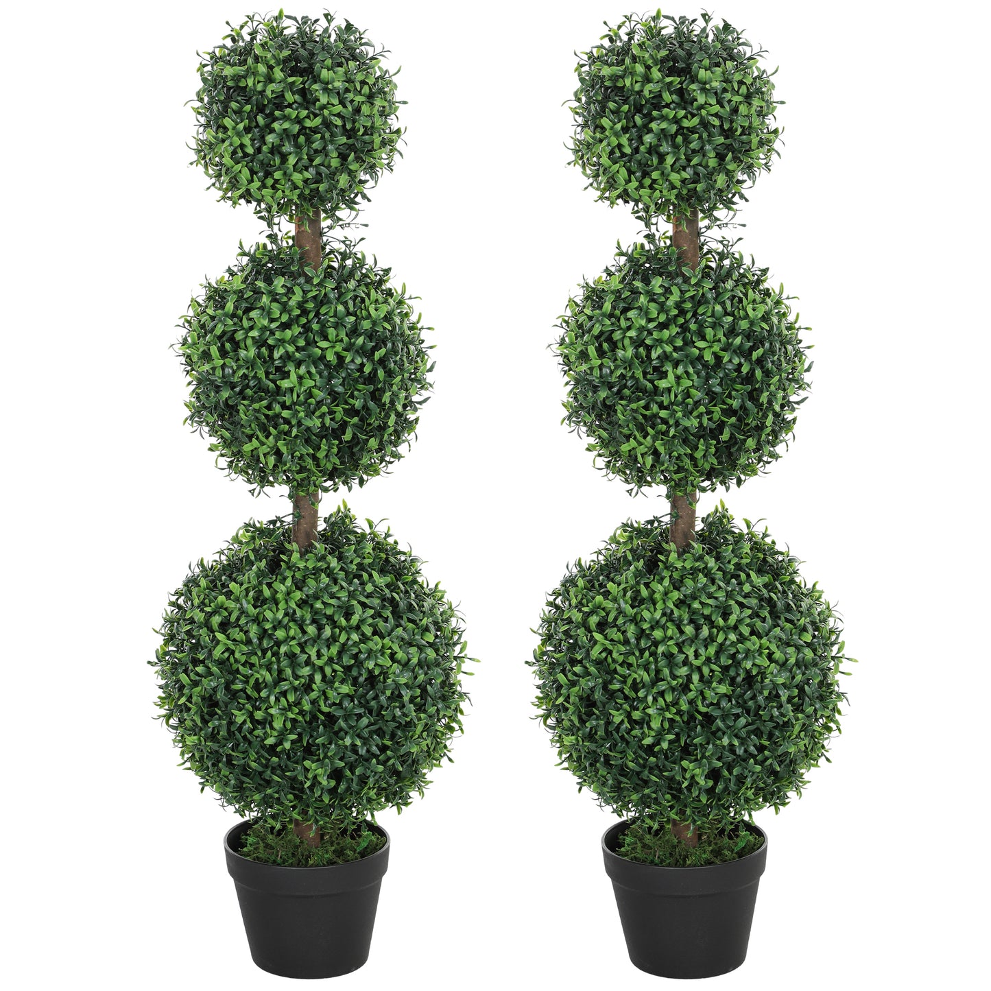 HOMCOM 2 Pack 40" Artificial Trees, Boxwood Topiary Ball Trees with Pot for Indoor, Outdoor, Home Office, Living Room, Green
