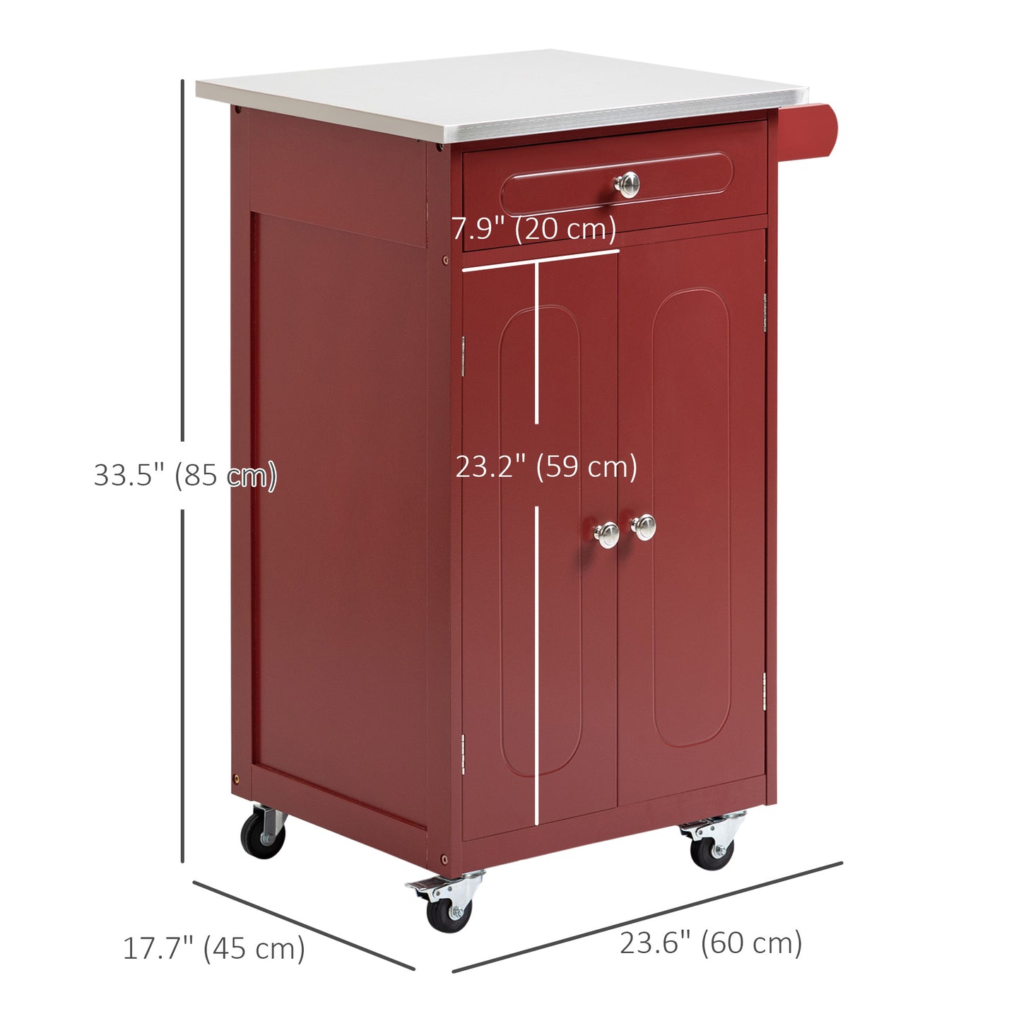 HOMCOM Kitchen Cart, Small Kitchen Island, Stainless Steel Top Utility Trolley on Wheels with Storage Drawer for Dining Room, Kitchen (White)