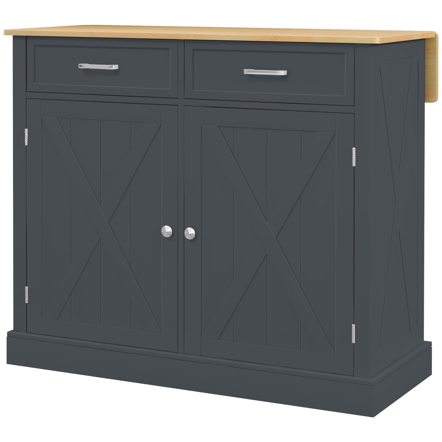 HOMCOM Rolling Kitchen Island with Drop Leaf Wood Breakfast Bar, Farmhouse Kitchen Cart with 2 Drawers, Adjustable Shelves for Dining Room (White)