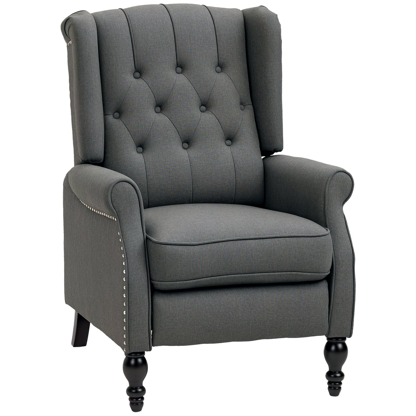 HOMCOM Wingback Reclining Chair with Footrest, Button Tufted Recliner Chair with Rolled Armrests for Living Room, Light Grey