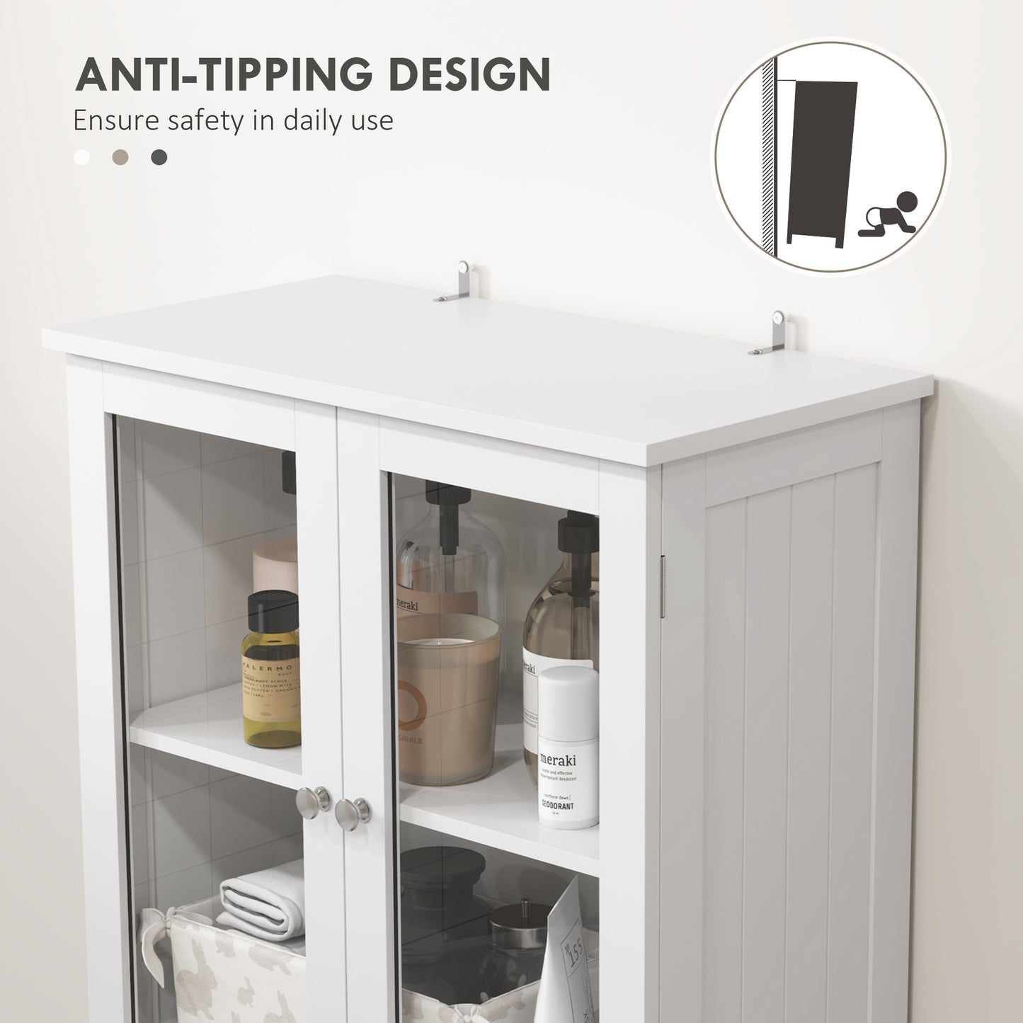 HOMCOM Tall Bathroom Storage Cabinet, Floor Bathroom Cabinet with Adjustable Shelves, for Kitchen, Living Room, White