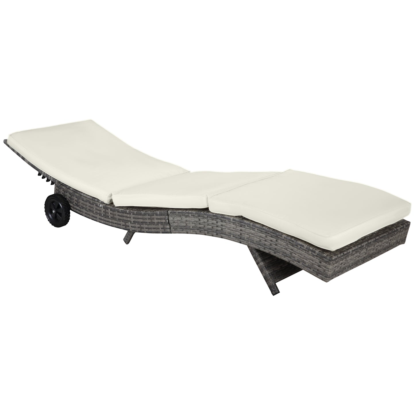 Outsunny Outdoor Adjustable Wicker Chaise Lounge Chair with Cushion & Wheels for Patio, Deck, Poolside, Sky Blue