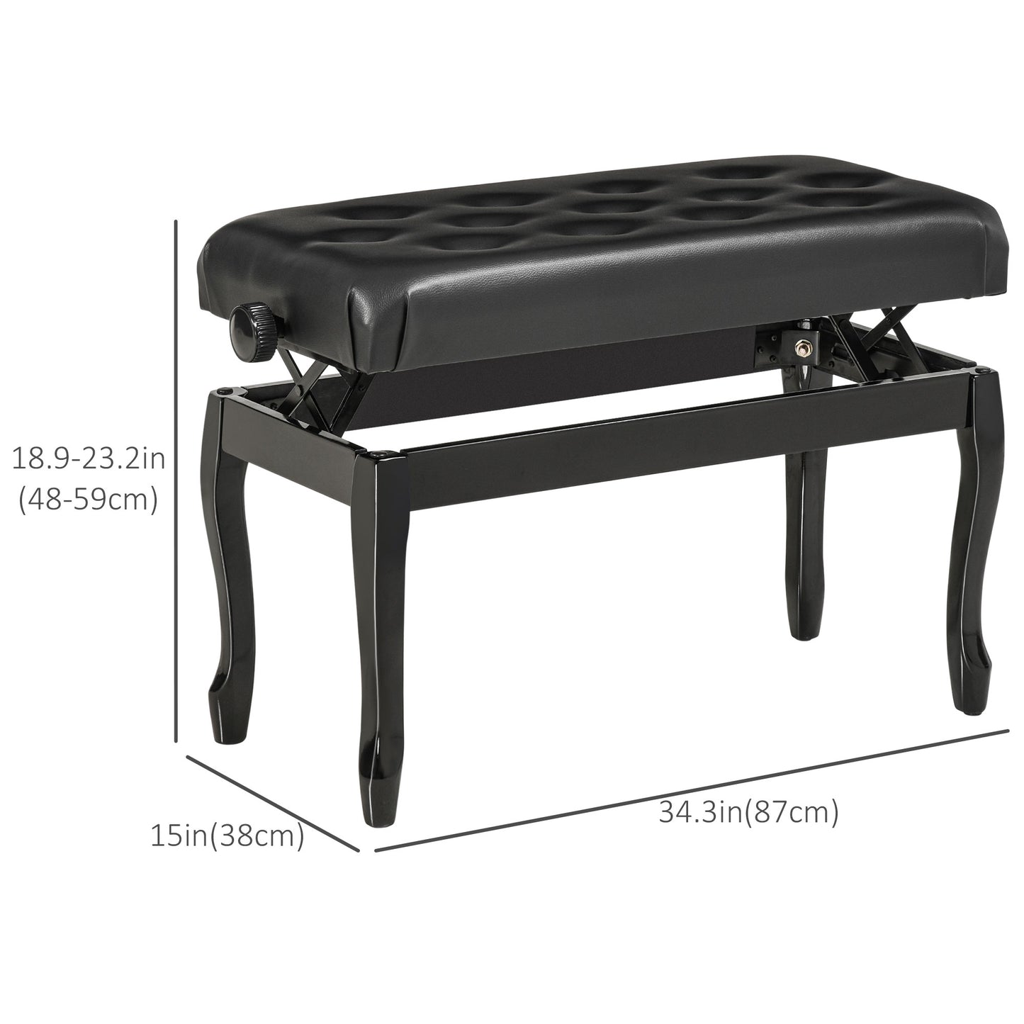 HOMCOM Adjustable Piano Bench with Storage and Soft PU Leather Padded, with Enough Music Storage Design, Black