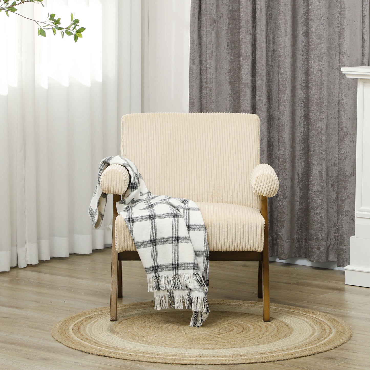 HOMCOM Corduroy Accent Chair Armchair with Wide Seat and Soft Padded Armrests for Reading, Bedroom, Dark Grey
