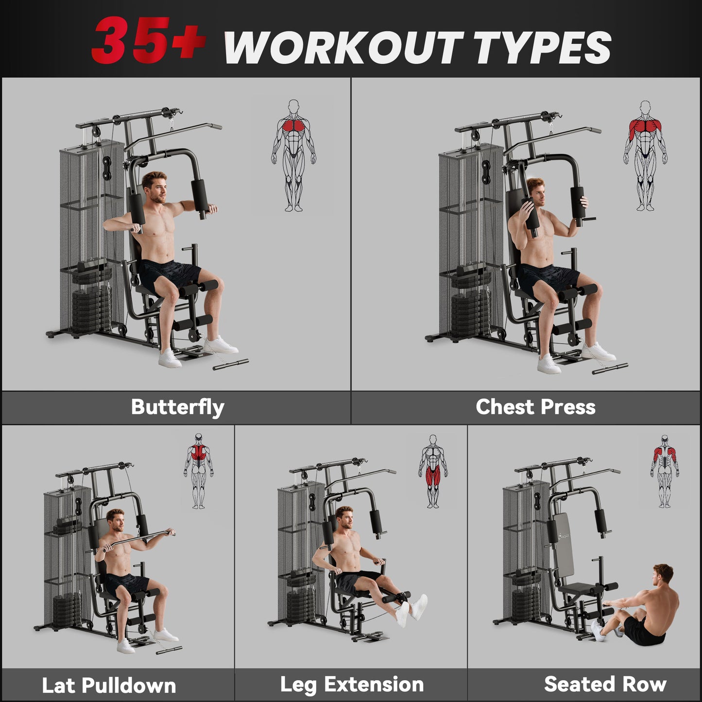 Soozier Multi-Exercise Home Gym Station with 99lbs Weight Stack, for Full Body Workout