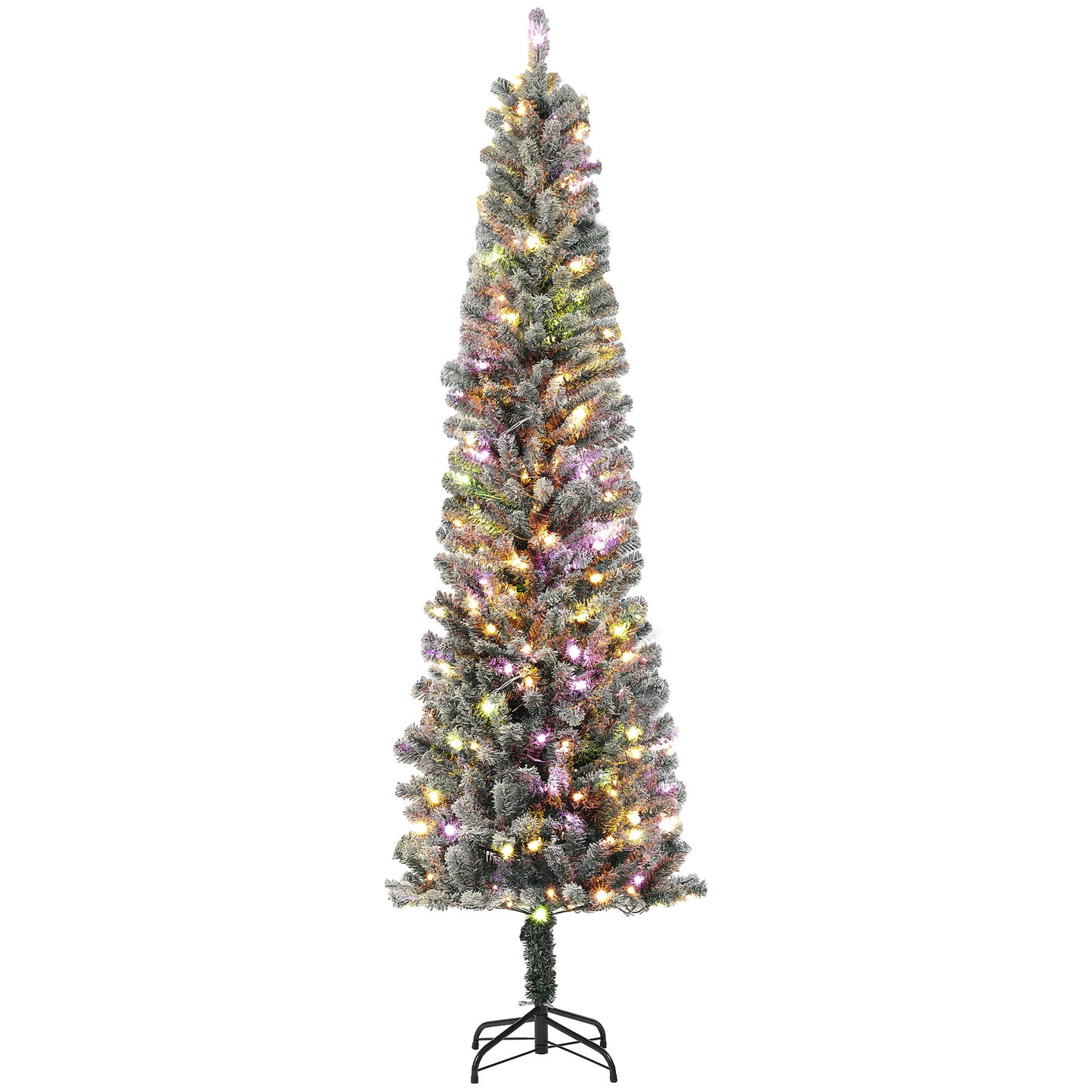 HOMCOM 9ft Prelit Pencil Artificial Christmas Tree, Flocked Xmas Tree with Remote, Dual Colour LEDs, 895 Tips, Metal Stand