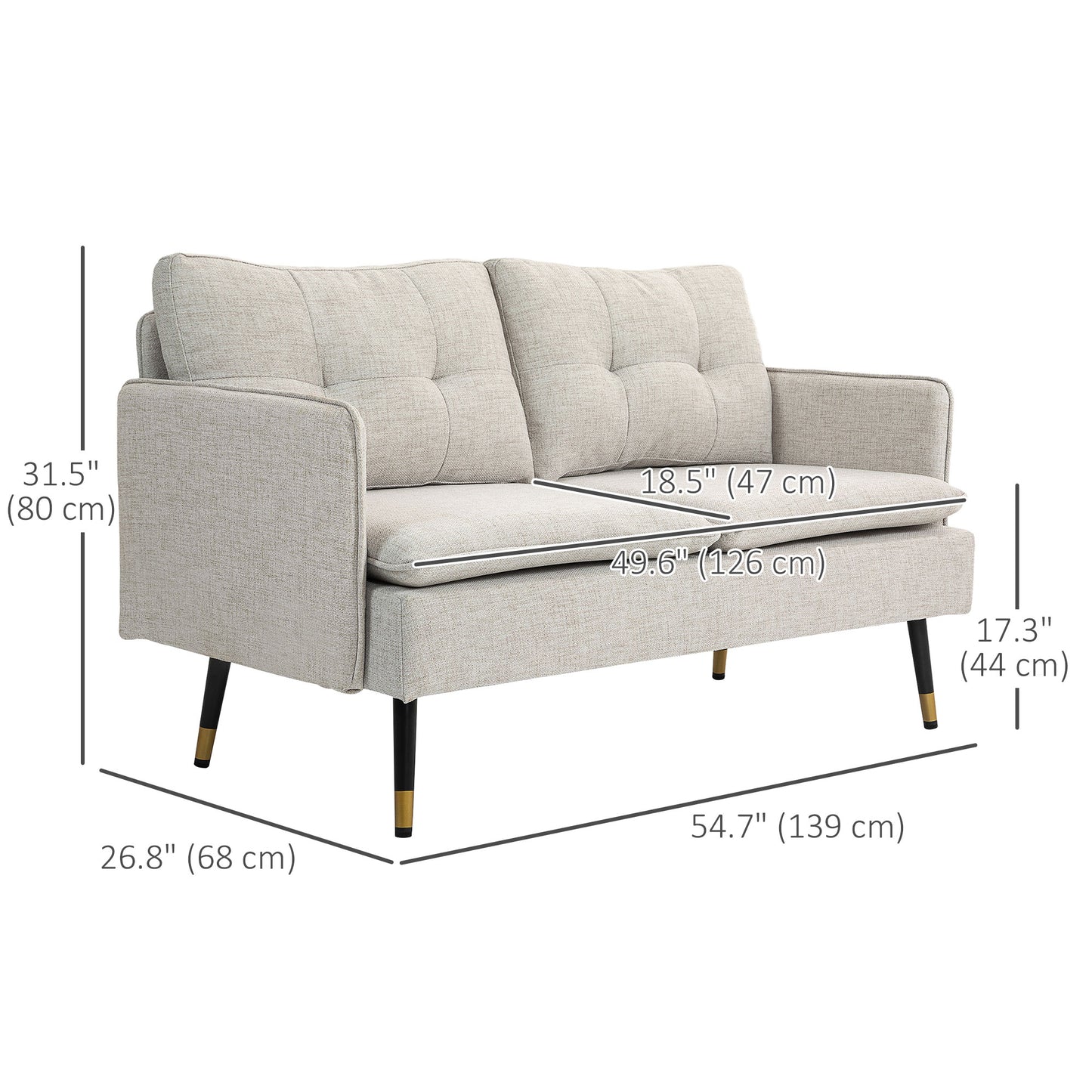 HOMCOM 55" Loveseat Sofa for Bedroom, Modern Love Seats Furniture with Button Tufting, Upholstered Small Couch for Living Room, Small Space, Grey