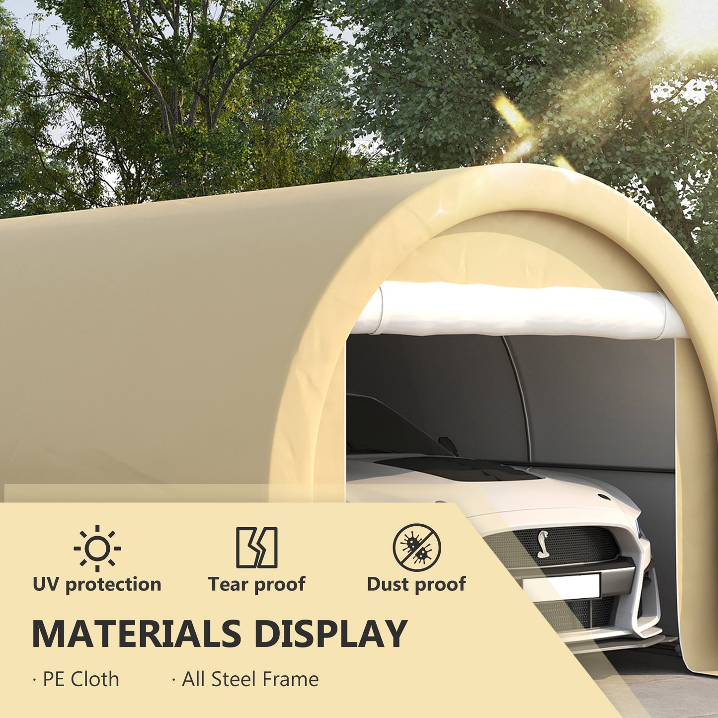 Outsunny 10' x 16' Heavy Duty Portable Carport Tent with Zippered Door, PE Cover for Car, Boat, Motorcycle, Bike, White