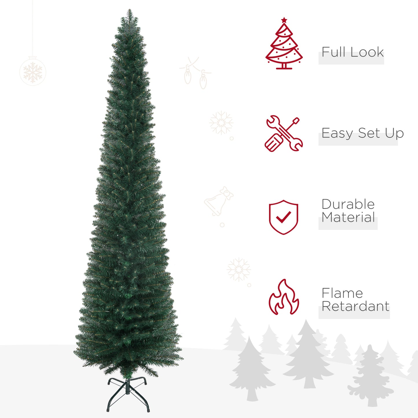 HOMCOM 6FT Artificial Christmas Tree Xmas Pencil Tree Holiday Home Indoor Decoration with Foldable Black Stand for Party, Green