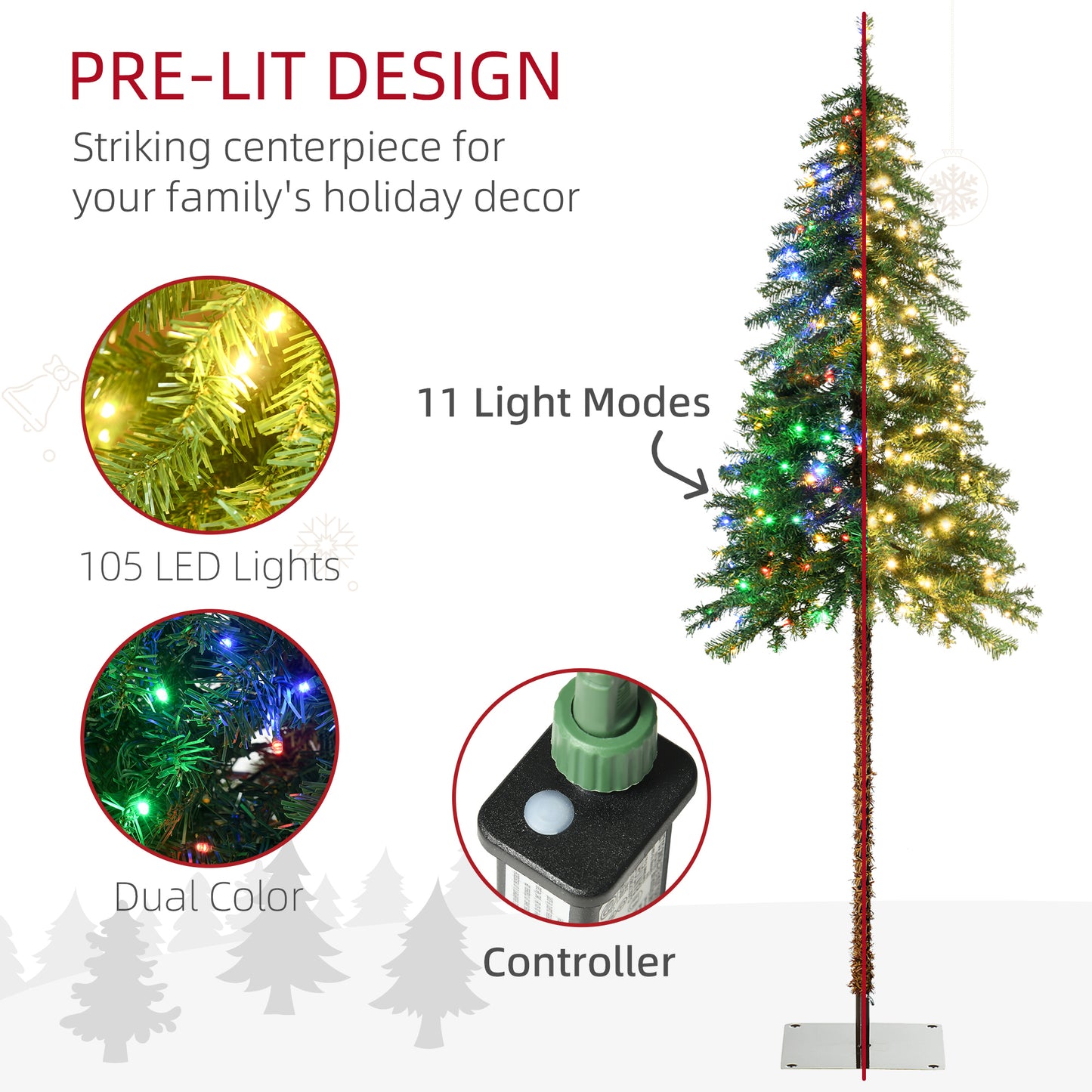 HOMCOM 6FT Artificial Tree Multi-Colored Pre-Lit Home Christmas Decoration White