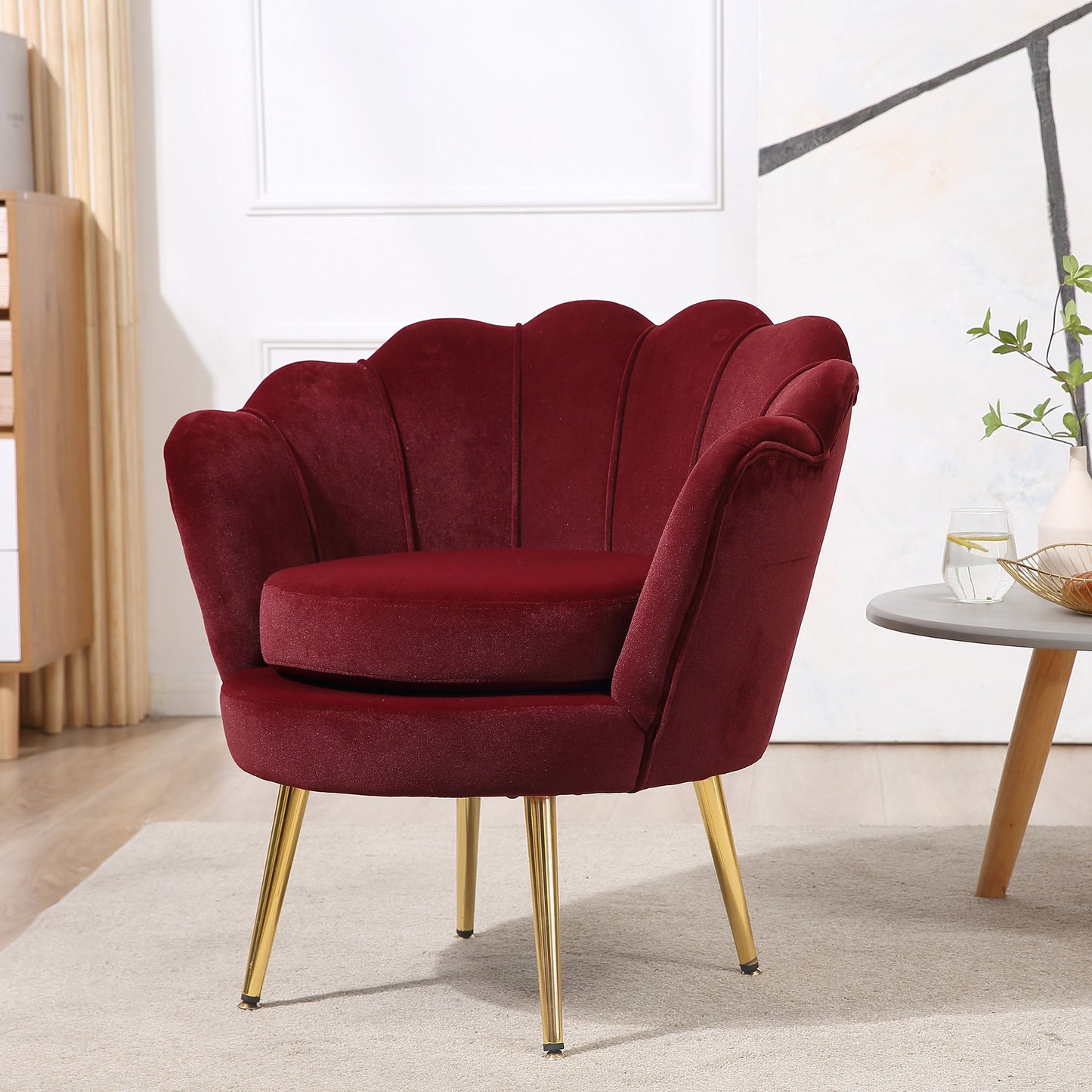 HOMCOM Modern Accent Chair, Velvet-Touch Fabric Leisure Club Chair with Gold Metal Legs for Bedroom, Blue