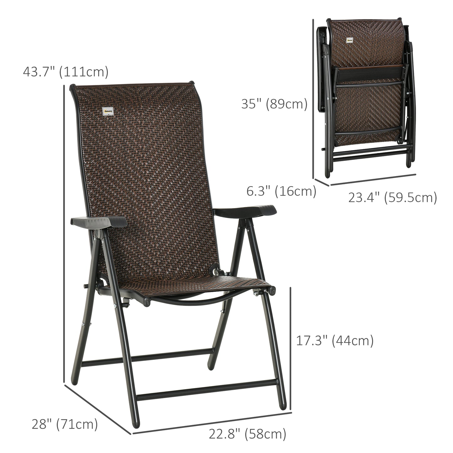 Outsunny 2PCs Outdoor Wicker Folding Chairs with Adjustable Backrest, Grey