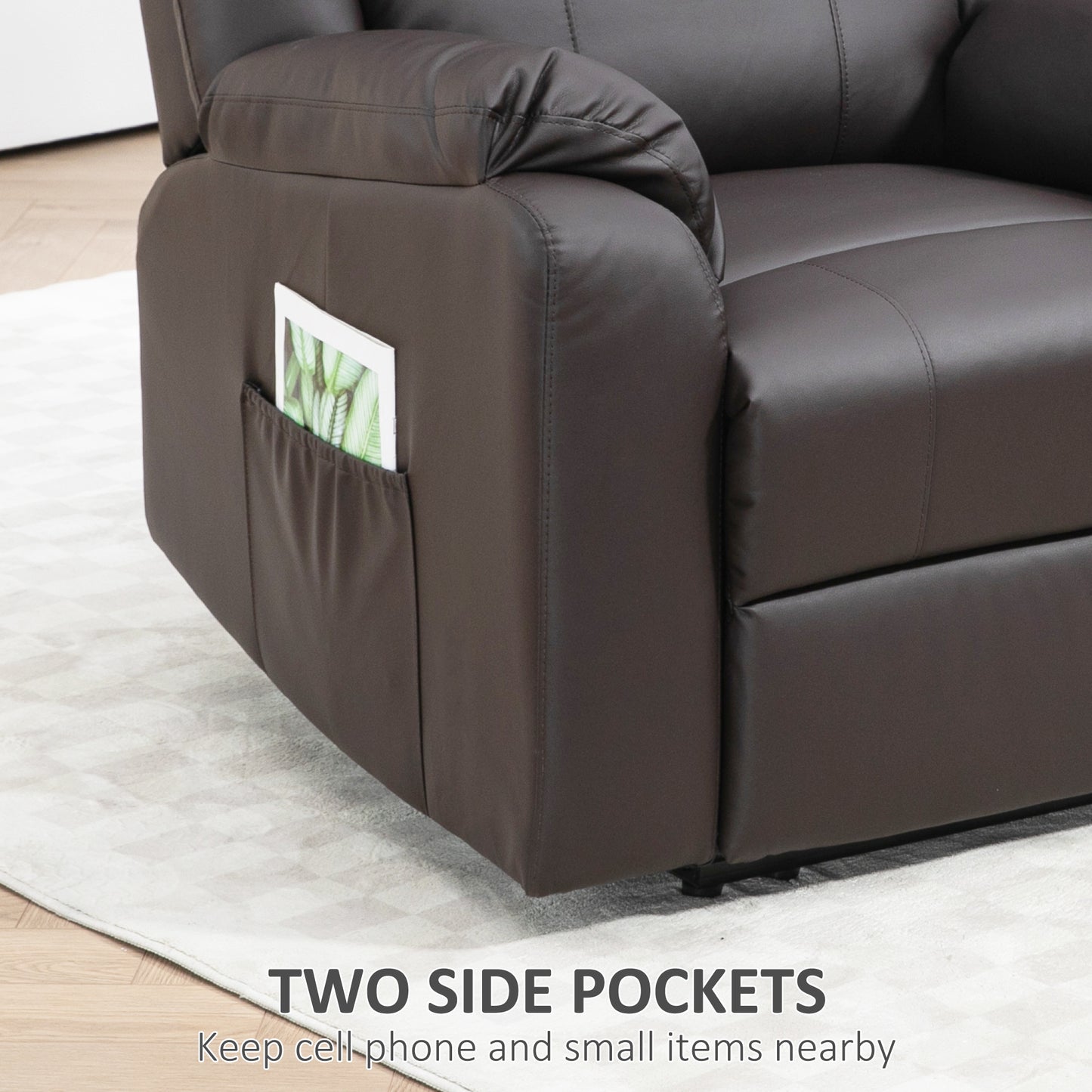 HOMCOM PU Leather Reclining Chair, Recliner Chair for Living Room with Footrest and 2 Side Pockets, Black