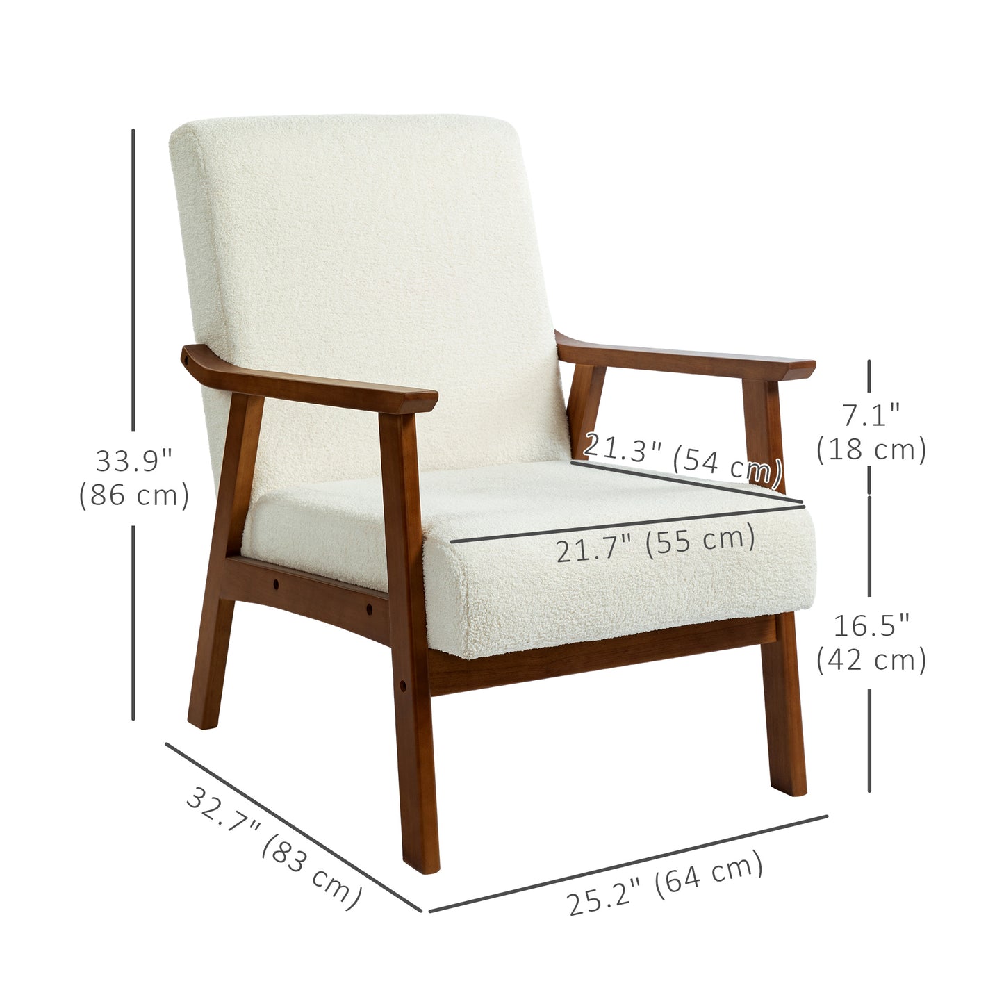 HOMCOM Living Room Chair Boucle Accent Chair for Bedroom with Wide Seat and Thick Padding, Grey