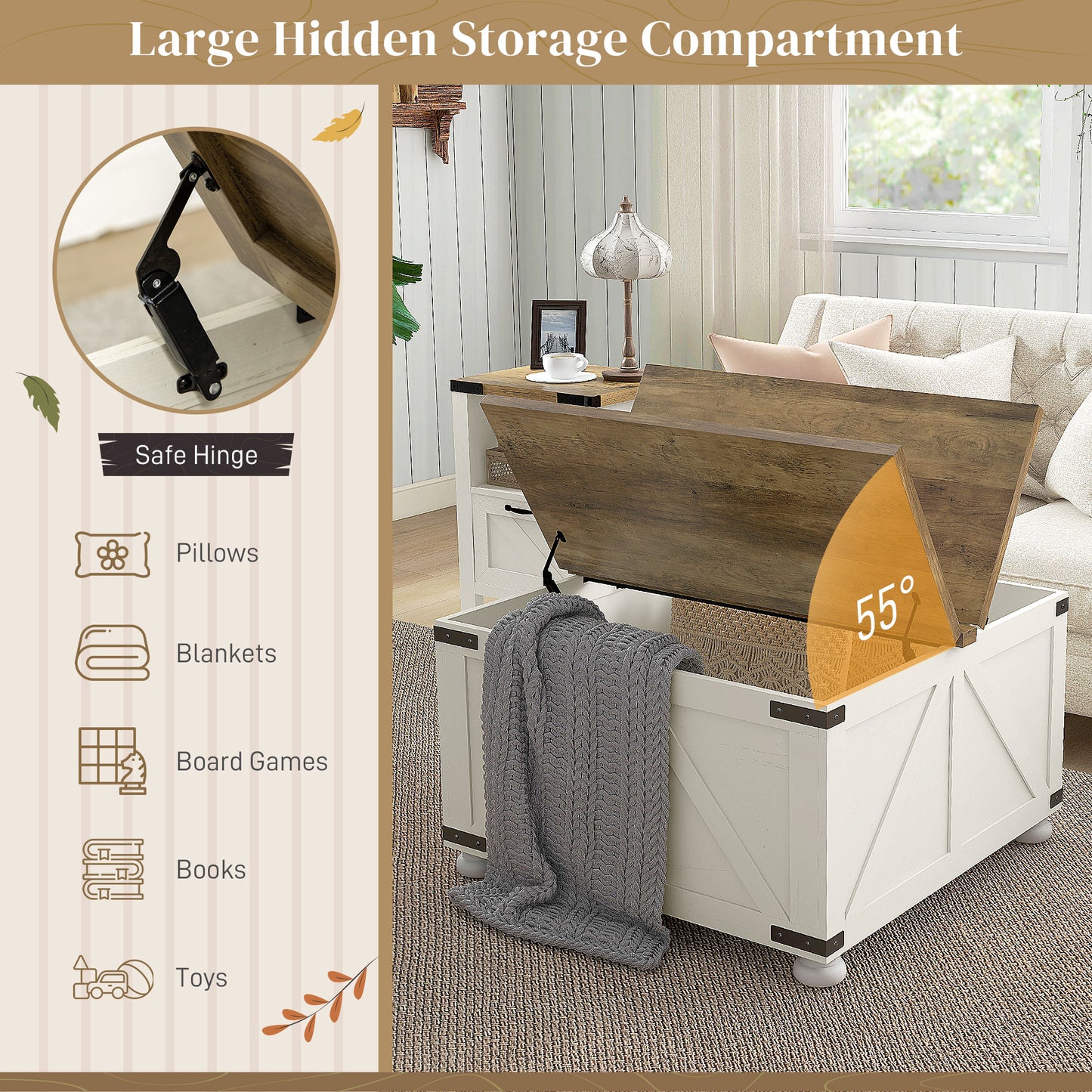 HOMCOM Farmhouse Coffee Table, Square Center Table with Flip-top Lids, Hidden Storage Compartment and Wooden Legs, Oak