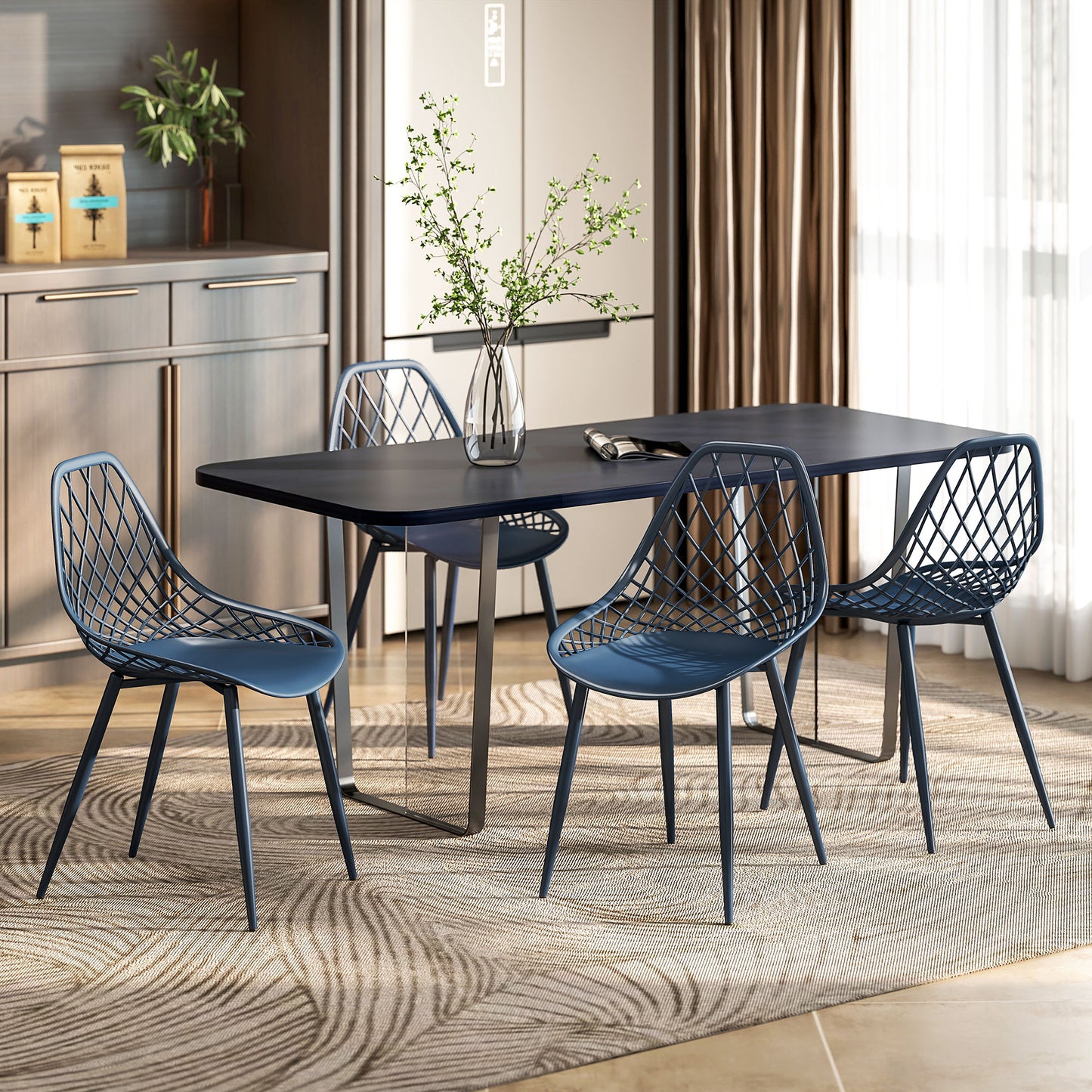 HOMCOM Modern Dining Chairs Set of 4, Plastic Kitchen Chairs with Hollow Backrest and Metal Legs for Living Dining Room, White