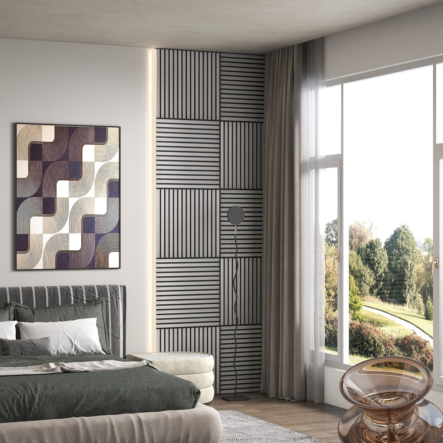 HOMCOM 24"x24" Wood Panels for Wall, 4 Pack Acoustic Panels, Sound Absorbing Slat Wall For Interior Wall Decor, Home, Grey