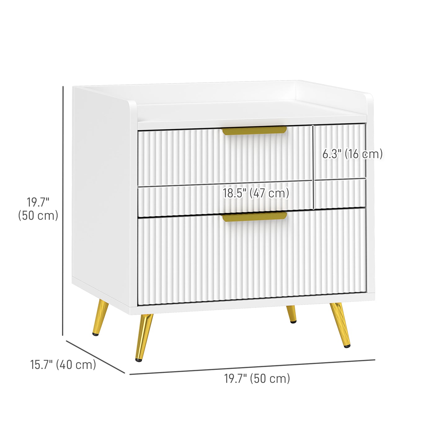 HOMCOM Bedside Table, Nightstand with 2 Drawers, Side End Table with Metal Legs for Bedroom, Black
