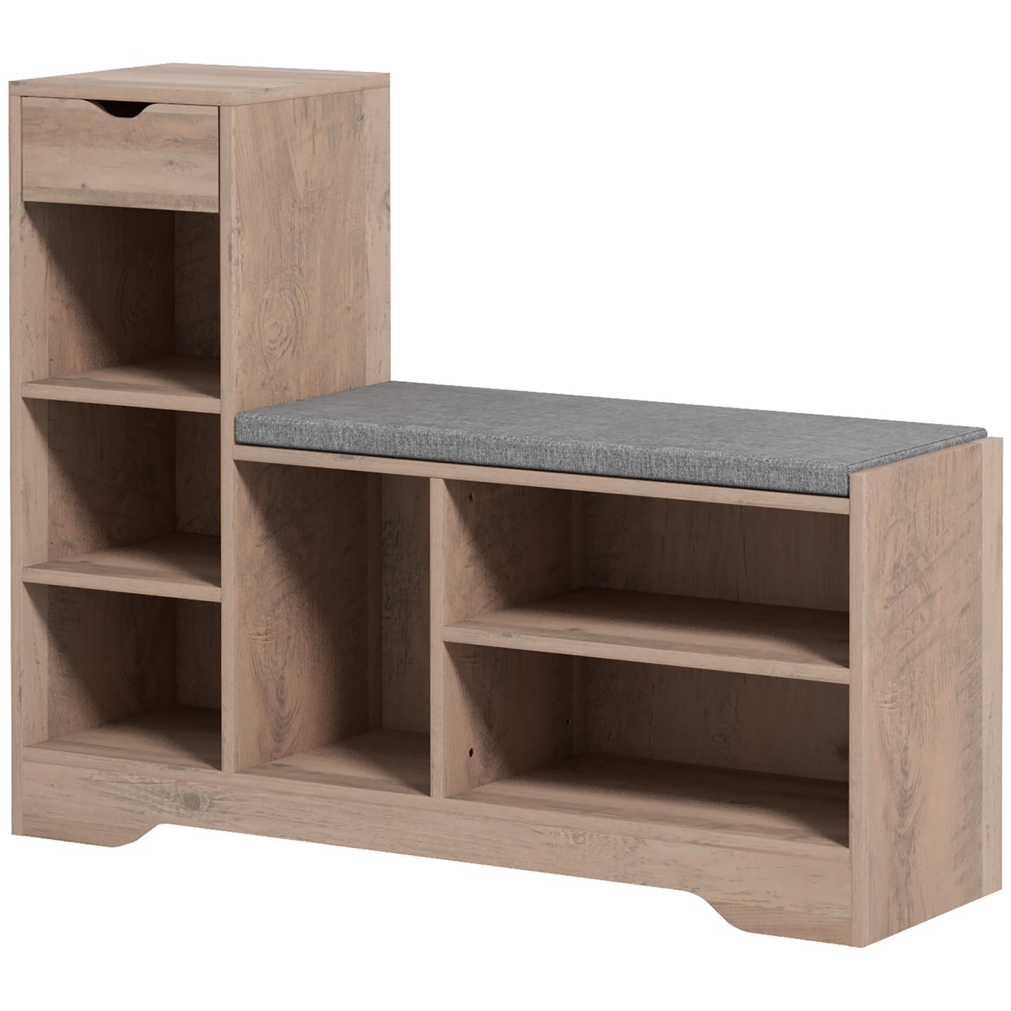 HOMCOM Upholstered Shoe Storage Bench w/ Seat, Entrance Bench w/ Drawer and 6 Open Shelves for Hallway, White