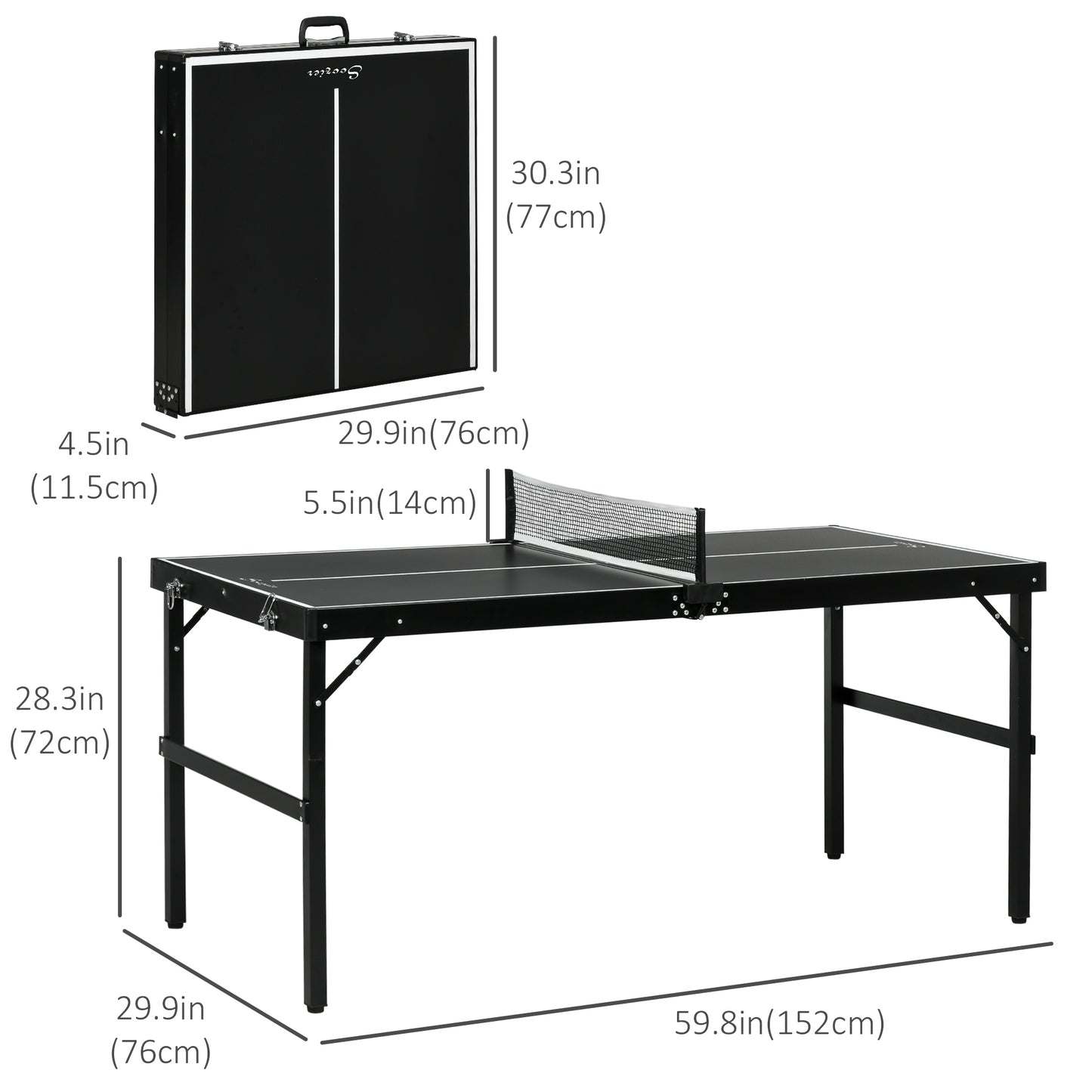 Soozier Mini Folding Table Tennis Table with Aluminium Frame, Portable Outdoor Ping Pong Table with Net for Indoor Outdoor Garden Camping, Black