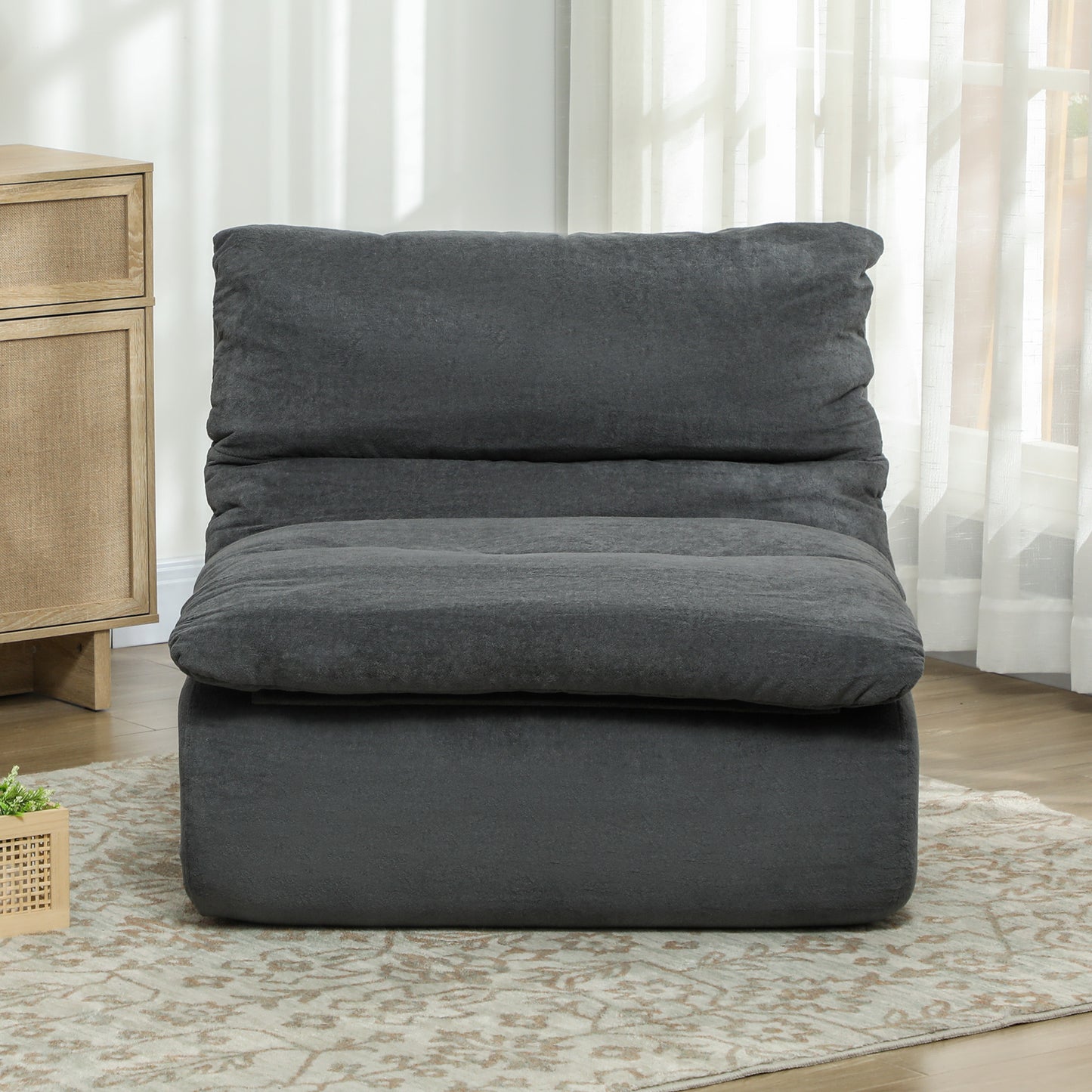 HOMCOM Floor Sofa with Single Piece Ultra High-Density Foam, Armless Floor Chair for Living Room, Bedroom, Home Office, Green