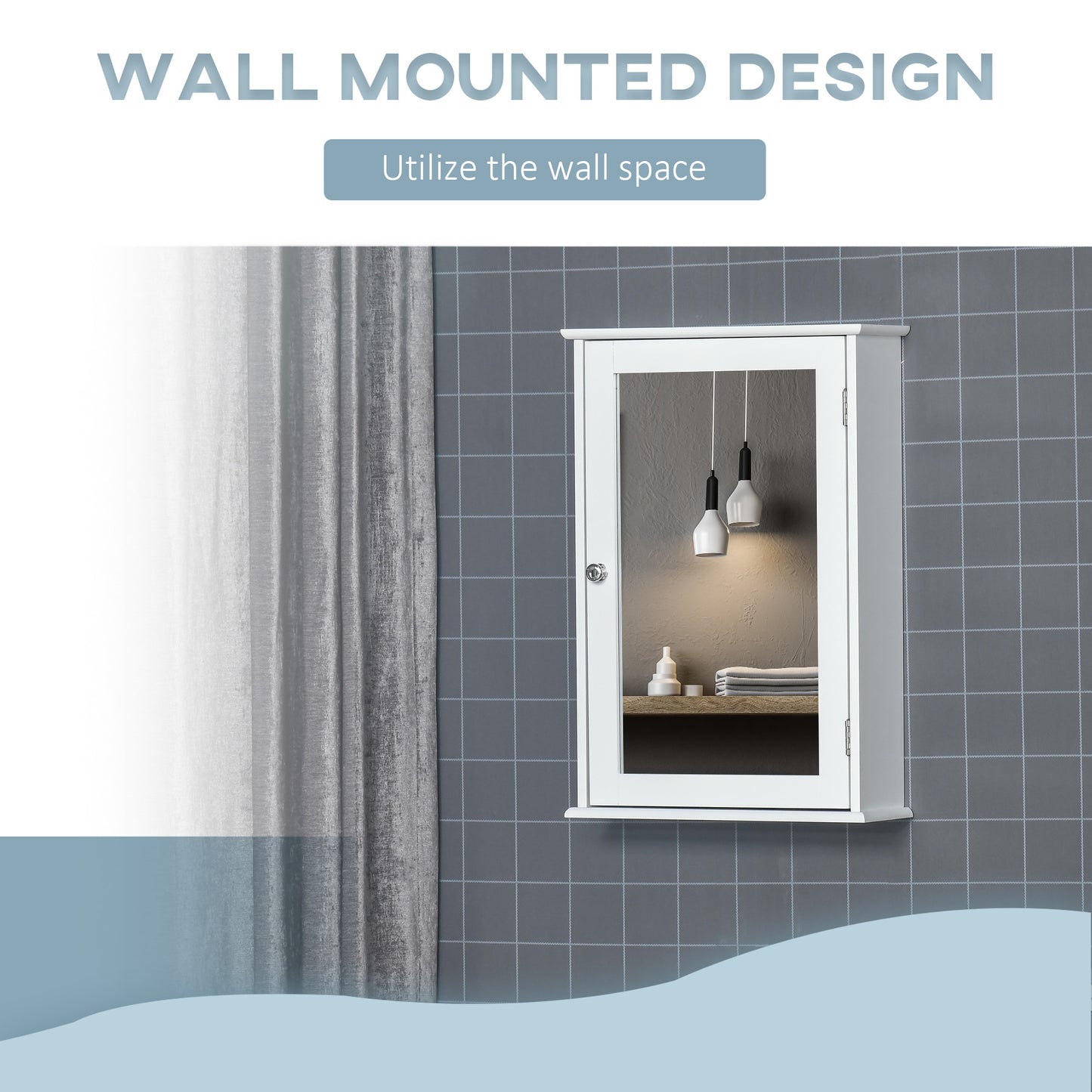 kleankin Bathroom Mirror Cabinet, Wall Mounted Medicine Cabinet with Door and Shelves, White