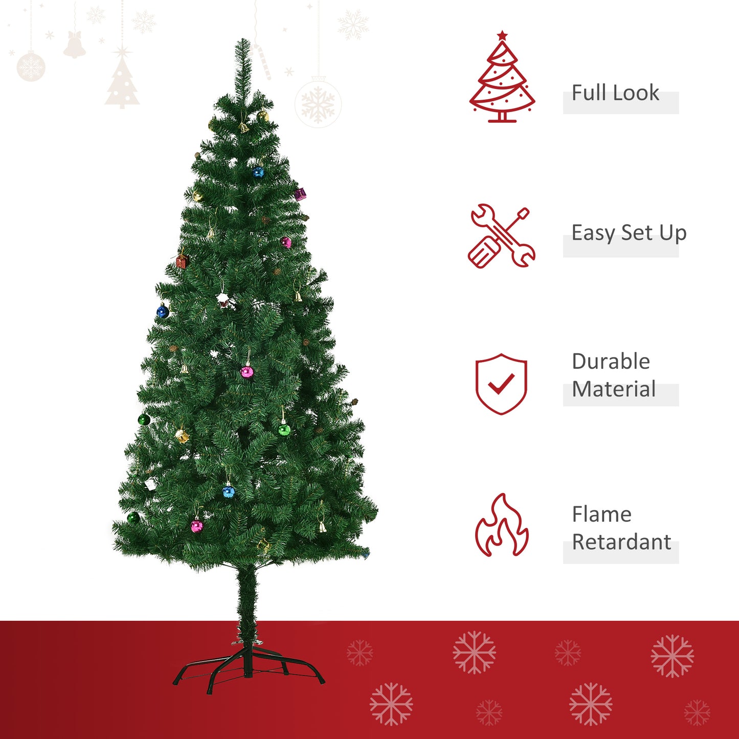 HOMCOM 4.9ft Green Christmas Tree Artificial Xmas Holidays Party with Decoration Ornament