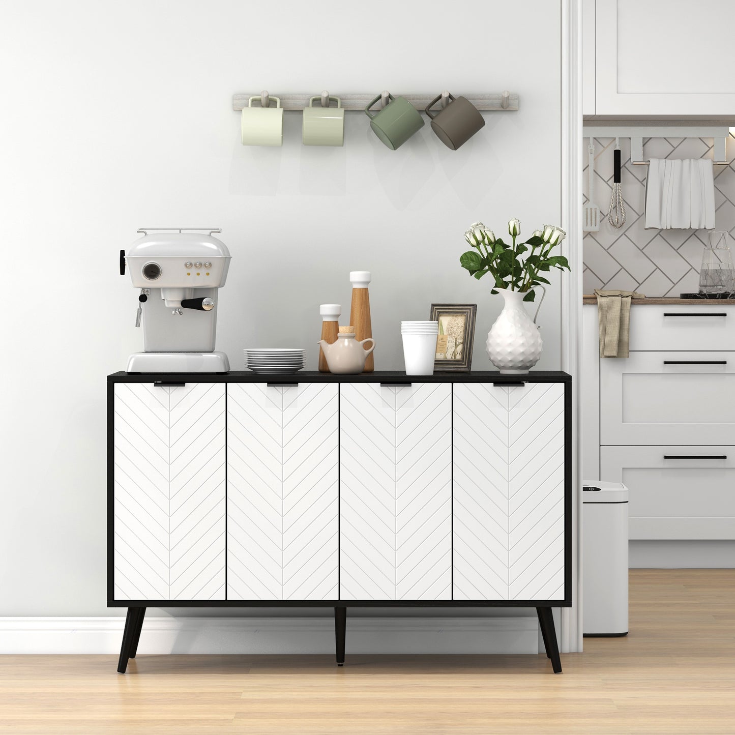 HOMCOM Modern Sideboard and Buffet, Dining Room Cabinet with Adjustable Shelves for Kitchen, Living Room, Natural
