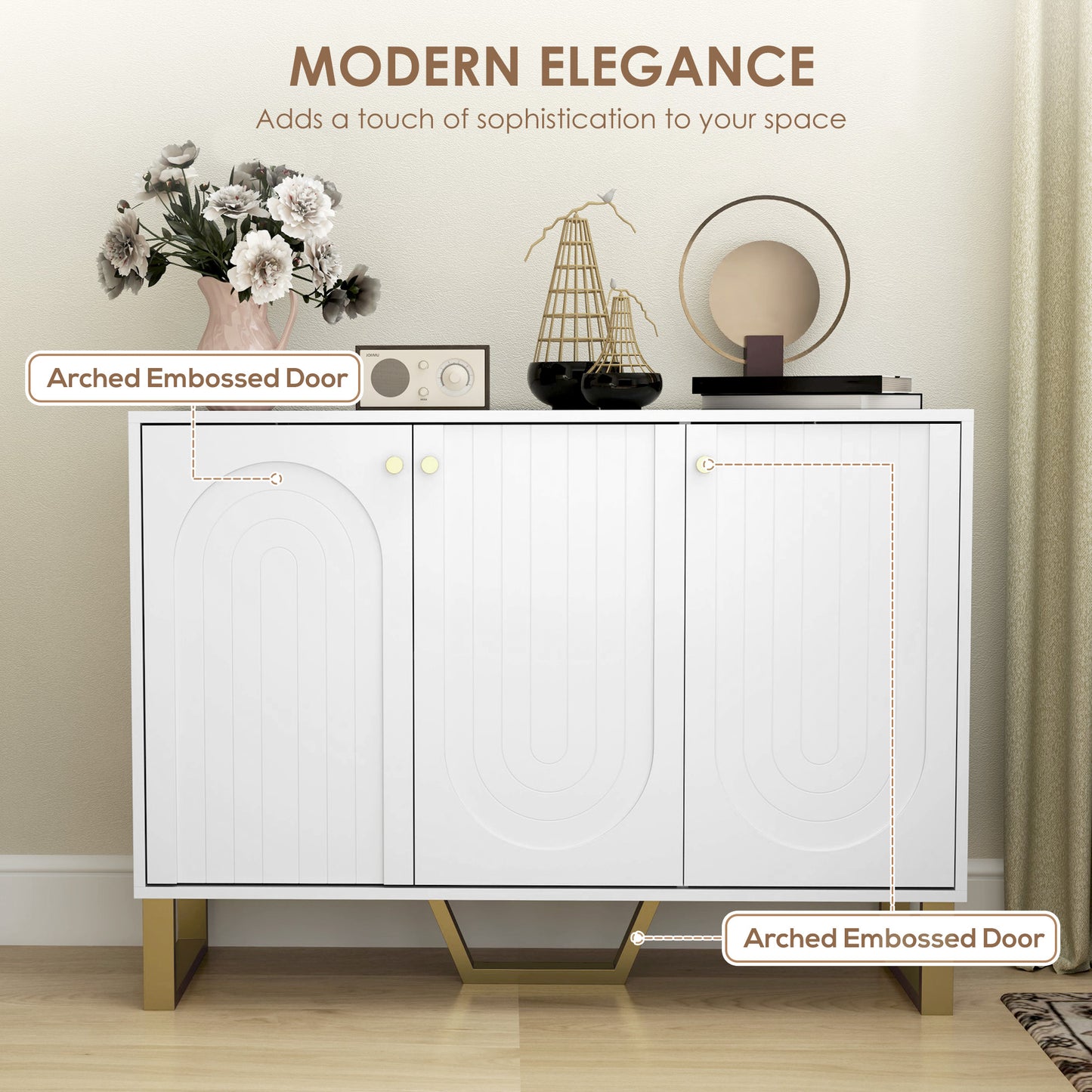 HOMCOM Sideboard Buffet Cabinet with 4 Doors, Modern Storage Cabinet with Adjustable Shelves & Center Leg, White