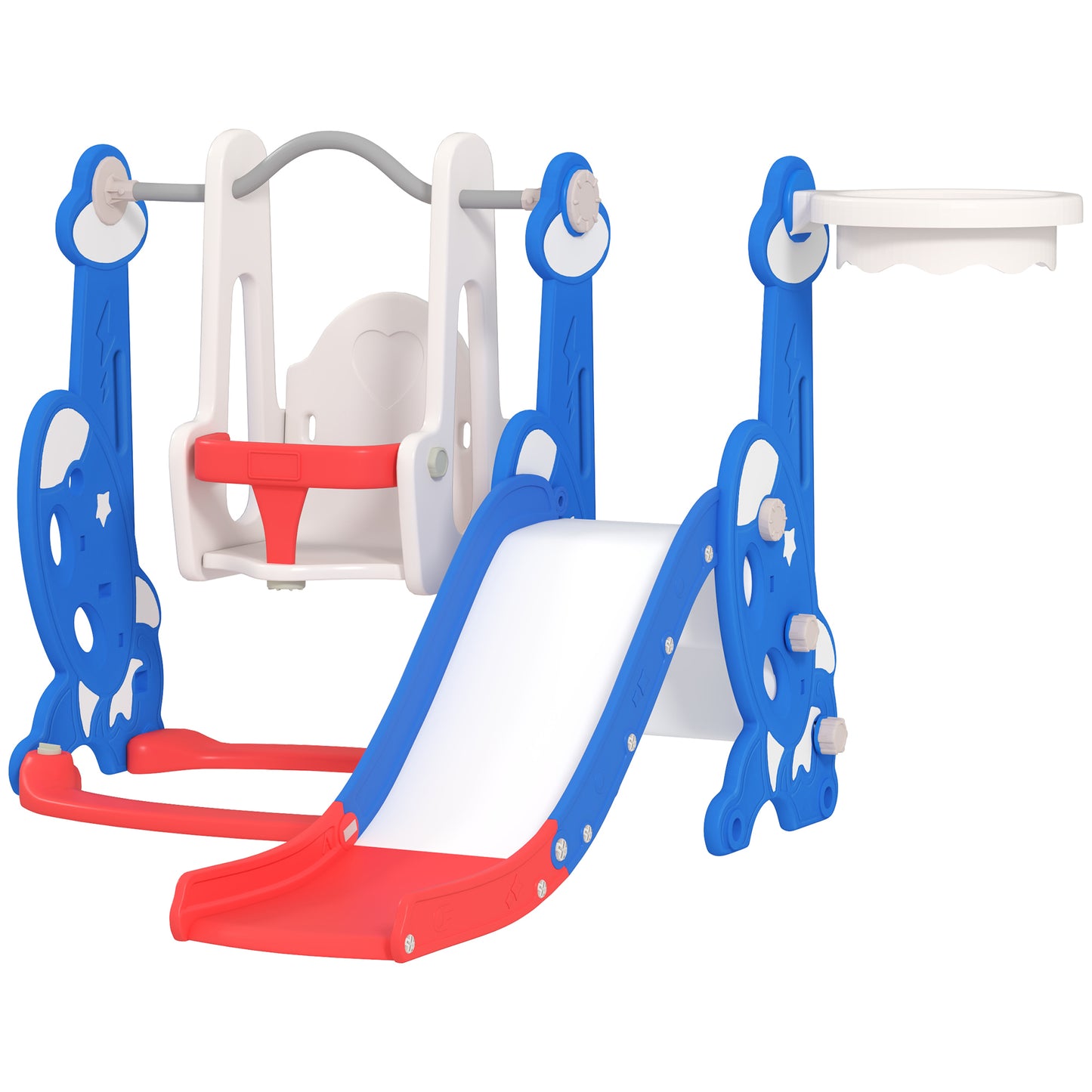 Qaba 8 in 1 Slide and Swing Set, Baby Swing Set with Basketball Hoop, Climber, Steering Wheel, for Aged 1-3 Years, Yellow