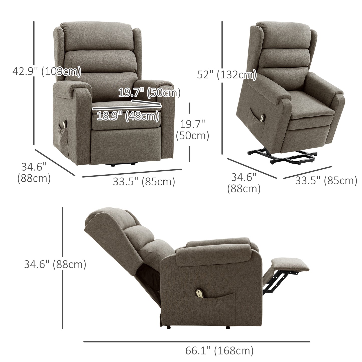 HOMCOM Lift Chair for Elderly, Power Chair Recliner with Footrest, Remote Control, Side Pockets for Living Room, Grey