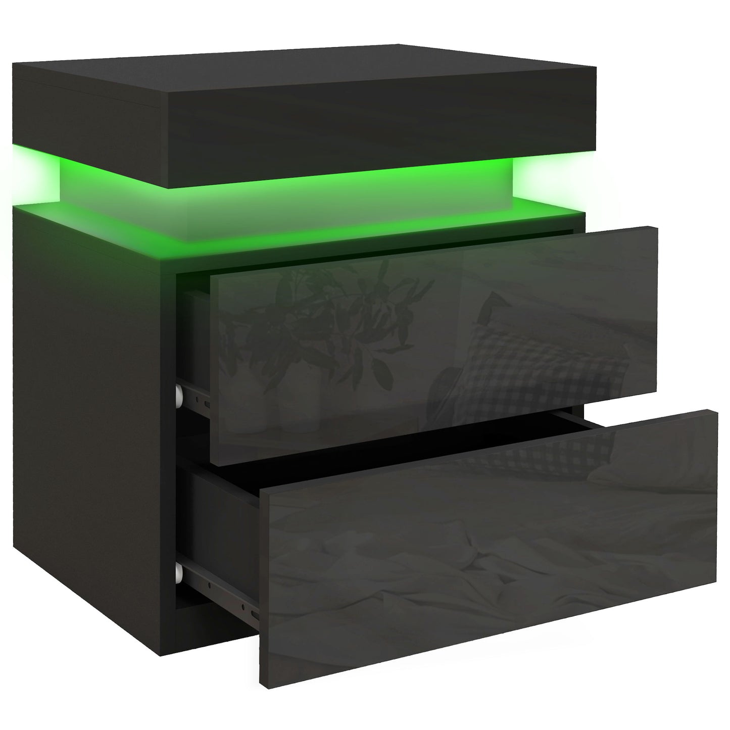 HOMCOM Nightstand, Bedside Table with LED Lights and 2 Drawers for Bedroom, Living Room, White