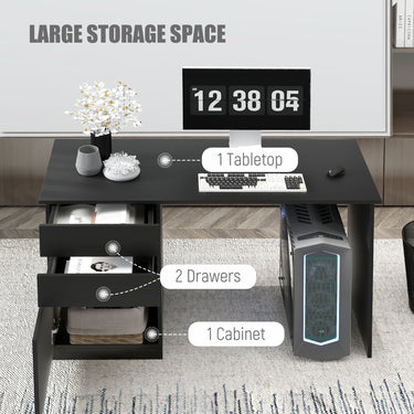HOMCOM Computer Desk with Storage, PC Table with Drawers and Cabinet for Home Office, Study Room, Black
