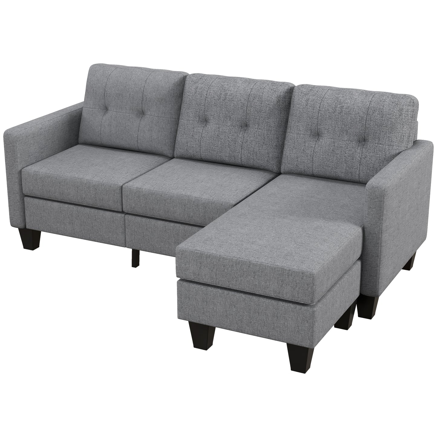 HOMCOM L-shaped Sofa, 3 Seater Couch with Ottoman, Corner Sofa with Thick Padded Cushion and Wood Legs, Dark Grey