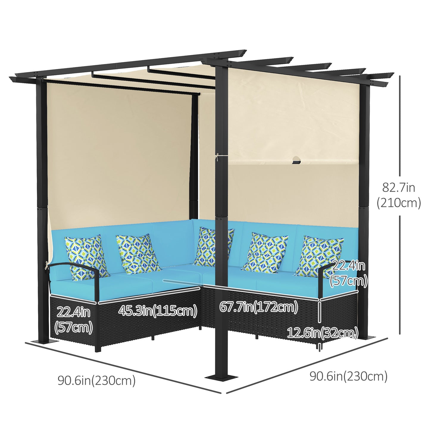 Outsunny Wicker Patio Furniture, Outdoor PE Rattan Sofa Set with Retractable Canopy Pergola, Shade Shelter for Deck, Pool, Garden, Terrace, Blue