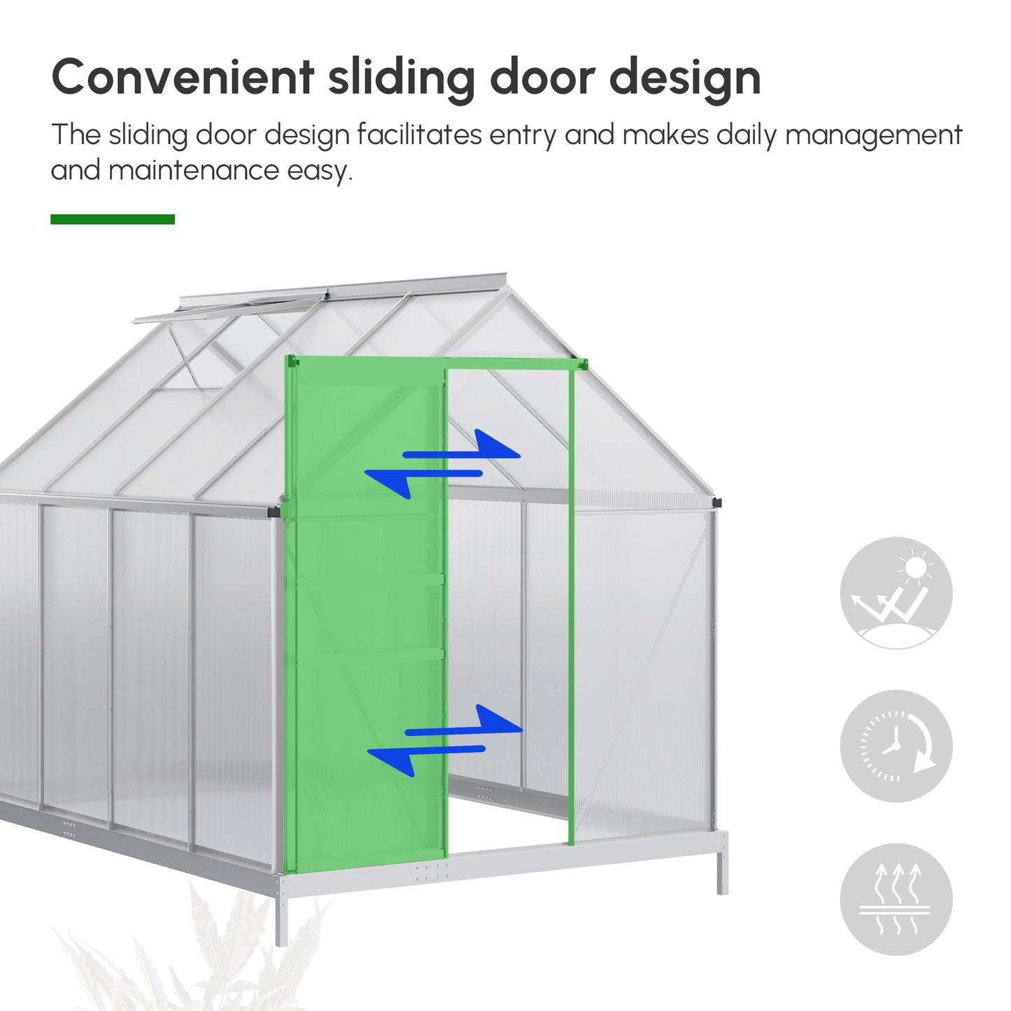 Outsunny 6' x 12' x 6.5' Walk-in Greenhouse, Polycarbonate Greenhouse with Adjustable Roof Vent, Base, Sliding Door, Clear