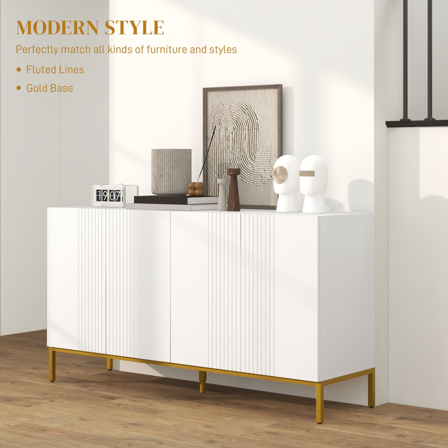HOMCOM Sideboard Storage Cabinet with Adjustable Shelves, Soft-Close Doors, Kitchen Buffet Cabinet for Dining Room, White