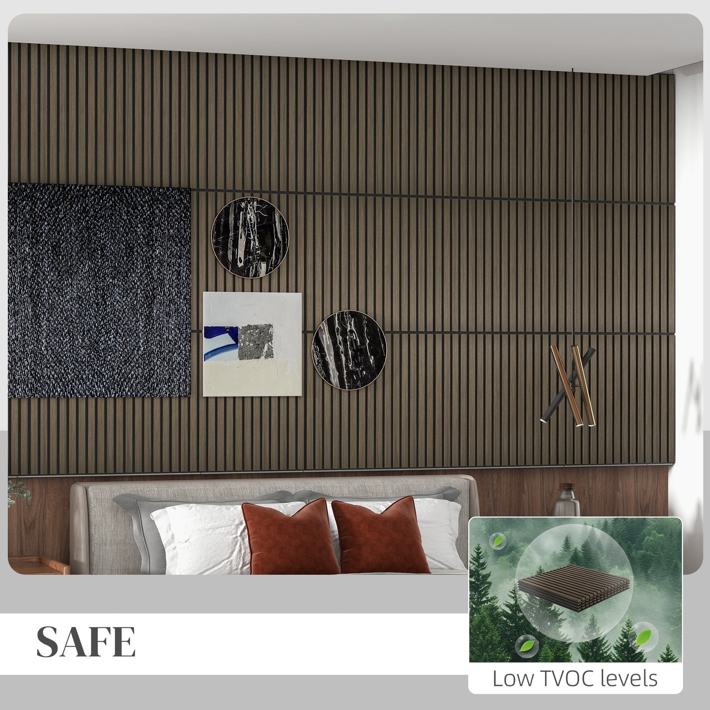 HOMCOM 24"x24" Wood Panels for Wall, 4 Pack Acoustic Panels, Sound Absorbing Slat Wall For Interior Wall Decor, Home, Grey