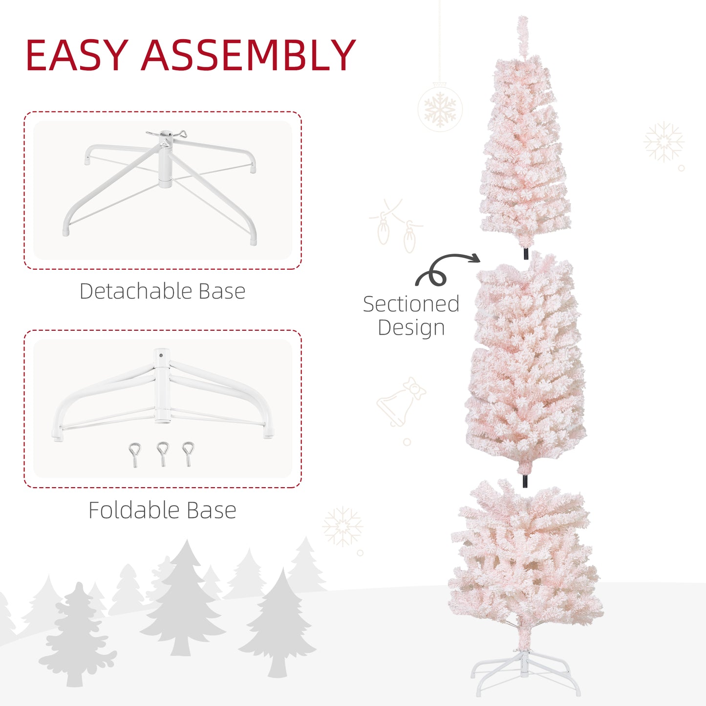 HOMCOM 7.5ft Flocked Christmas Tree, Pencil Christmas Tree with Realistic Branch Tips, Folding Metal Stand, Green
