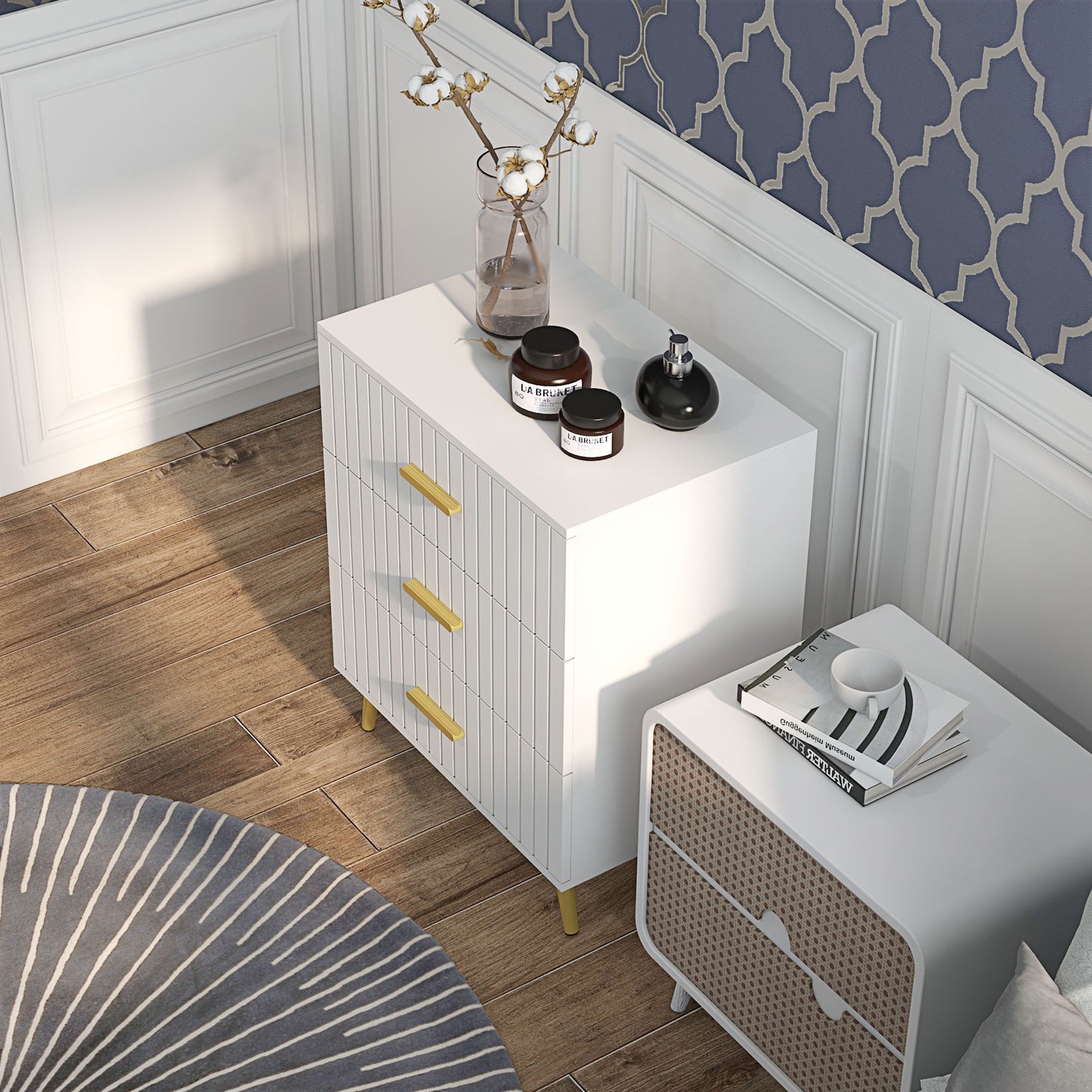HOMCOM 3 Drawer Cabinet, Drawer Chest for Bedroom, Chest of Drawers with Aluminium Legs and Gold Handles, Dark Grey