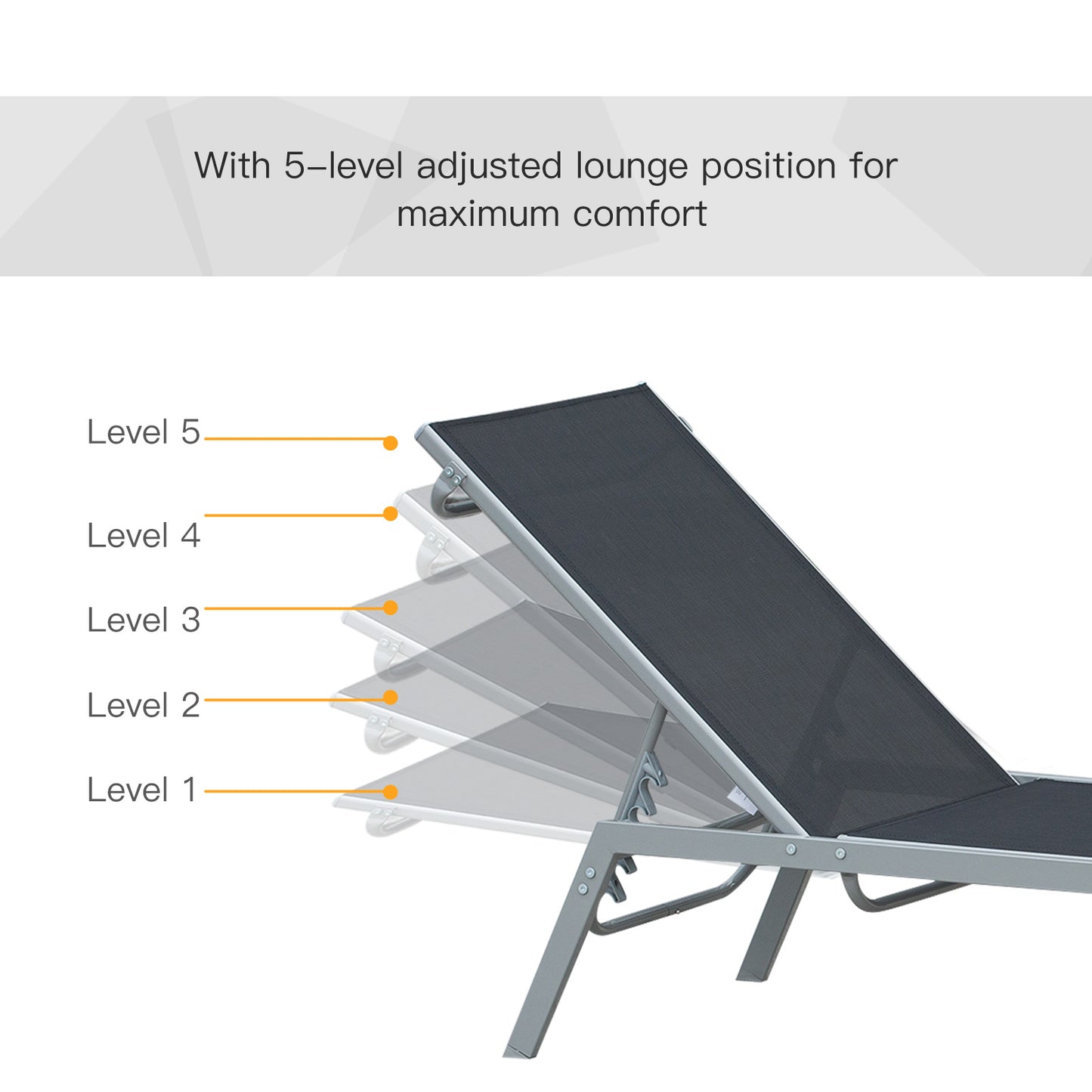 Outsunny Sun Lounger, Outdoor Chaise Lounge with 5-Position Backrest for garden, Black