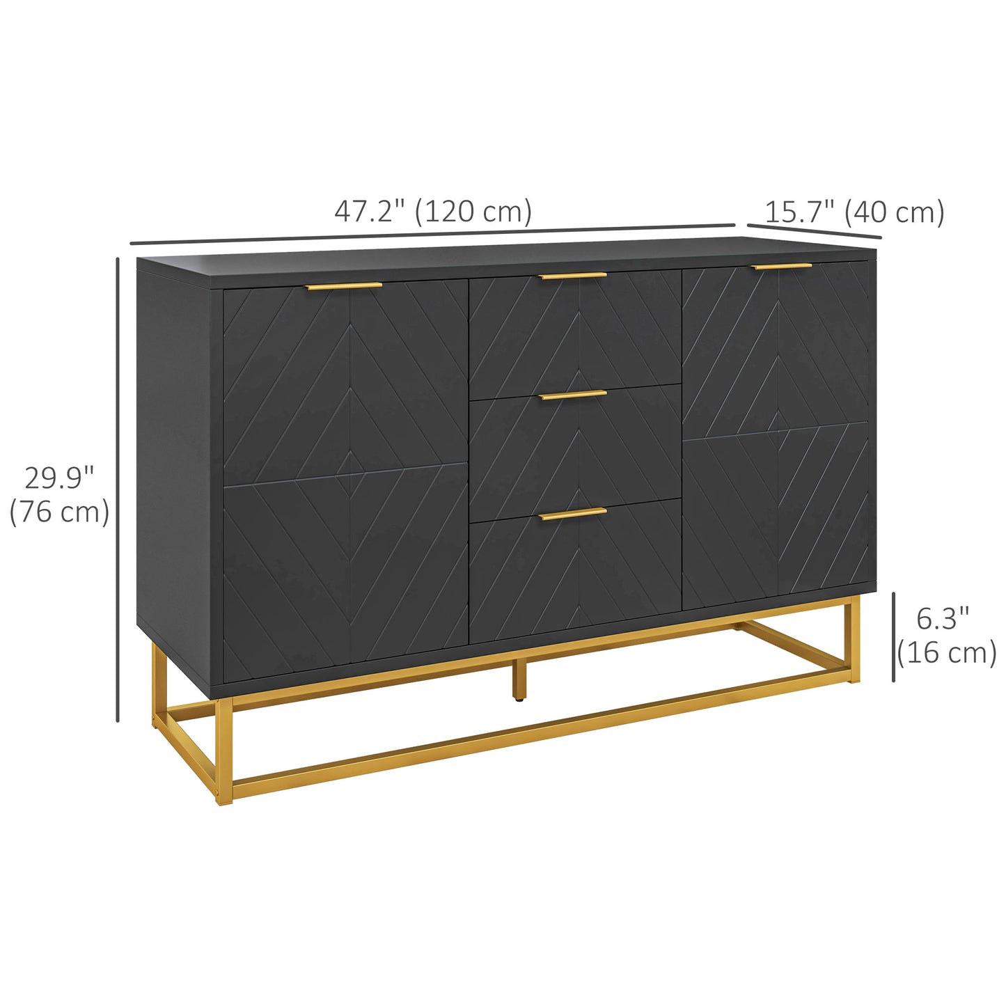 HOMCOM 47" Sideboard Buffet Cabinet with Storage, Contemporary Buffet Cabinet with Adjustable Shelves and Metal Legs, Kitchen Storage Cabinet with Elevated Base, White