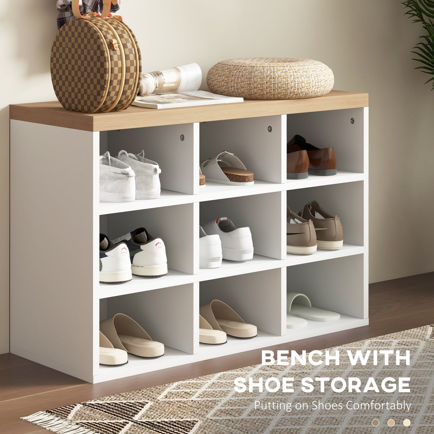 HOMCOM 2-in-1 Hall Tree, 5-Hook Coat Rack Shoe Bench Set w/ Bench and Shoe Storage for Entryway, Hallway, White