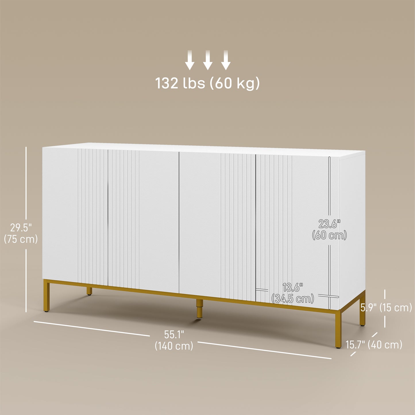 HOMCOM Sideboard Storage Cabinet with Adjustable Shelves, Soft-Close Doors, Kitchen Buffet Cabinet for Dining Room, White