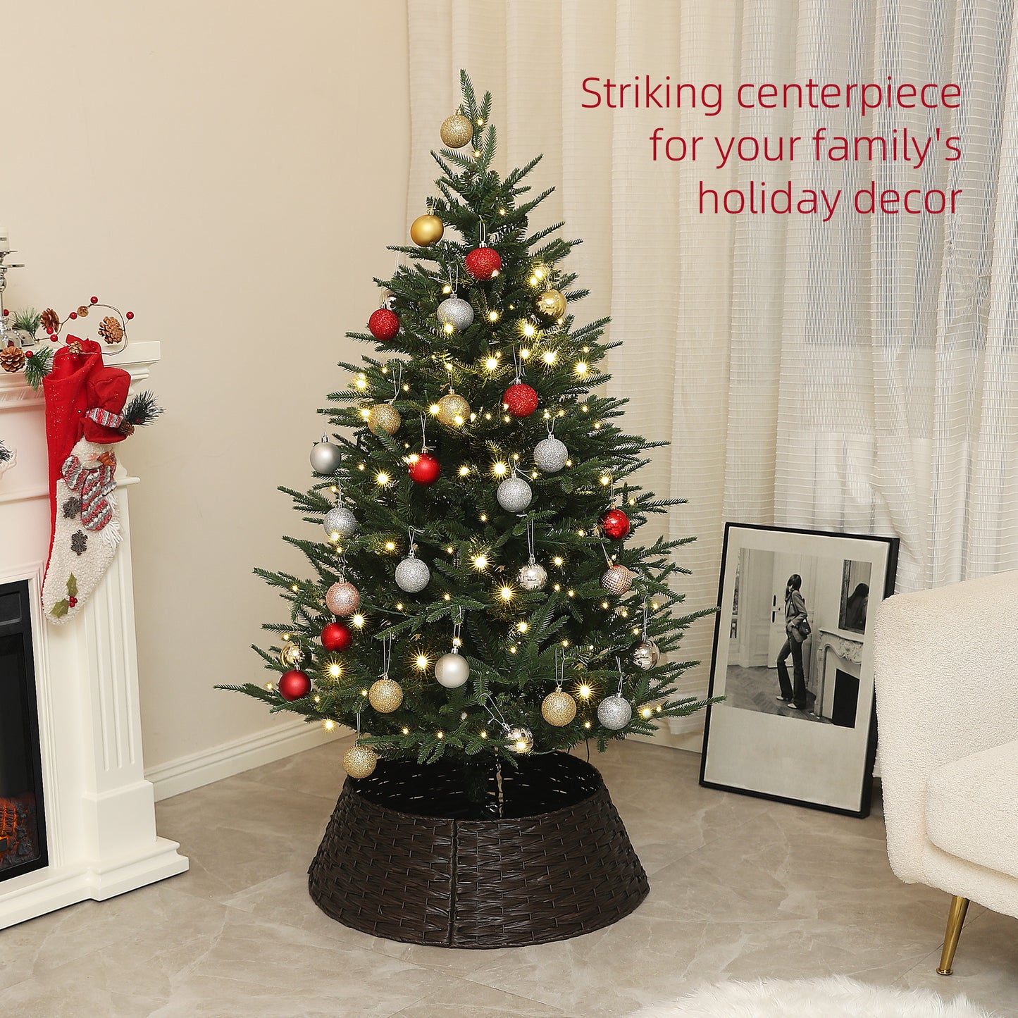 HOMCOM 5ft Prelit Artificial Christmas Tree with 542 Tips, Warm White LED Lights, Steel Base, Hinged Xmas Tree, Auto Open