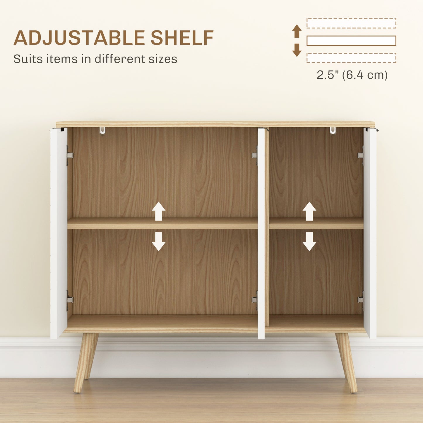 HOMCOM Modern Sideboard and Buffet, Dining Room Cabinet with Adjustable Shelves for Kitchen, Living Room, Natural