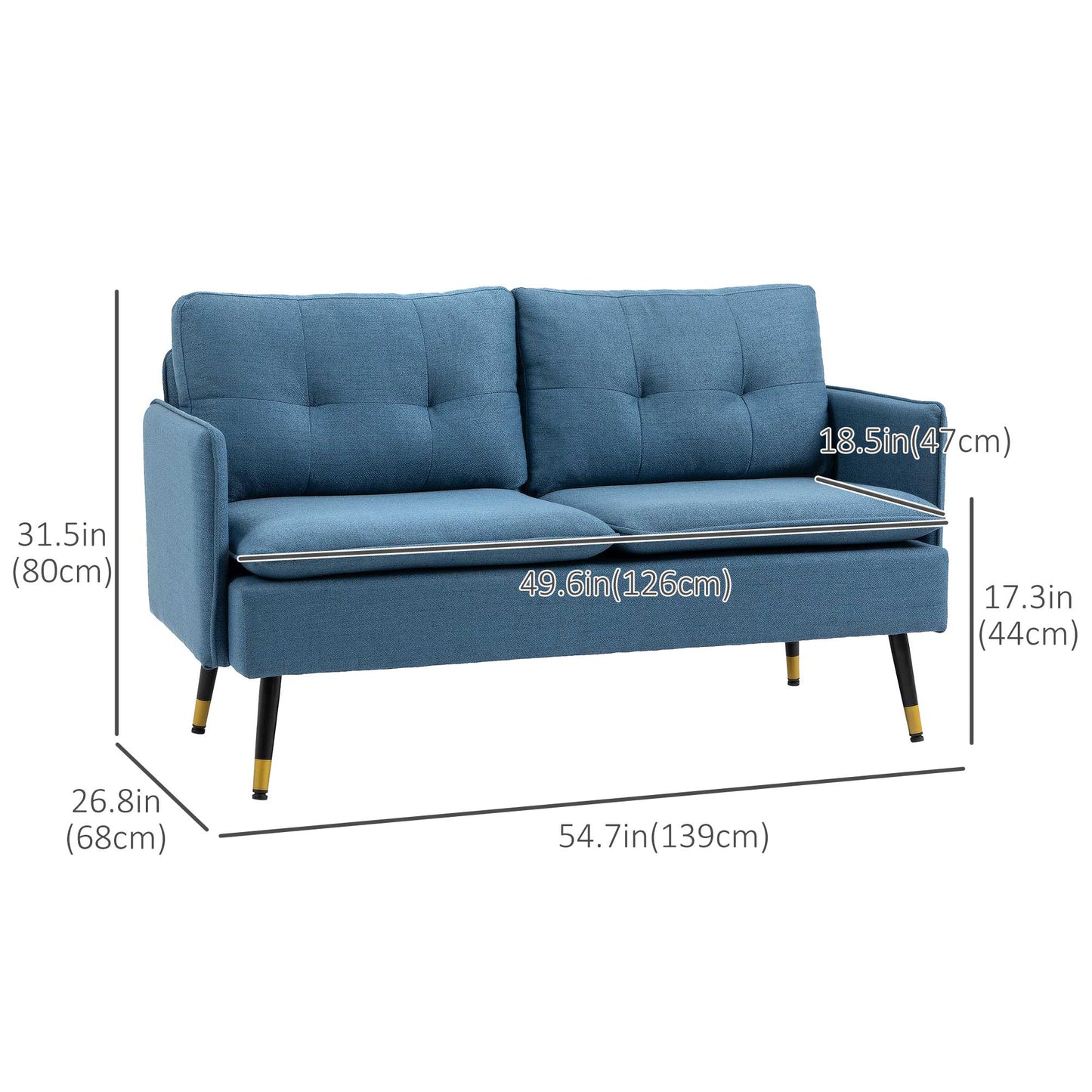 HOMCOM 55" Loveseat Sofa for Bedroom, Modern Love Seats Furniture with Button Tufting, Upholstered Small Couch for Living Room, Small Space, Grey