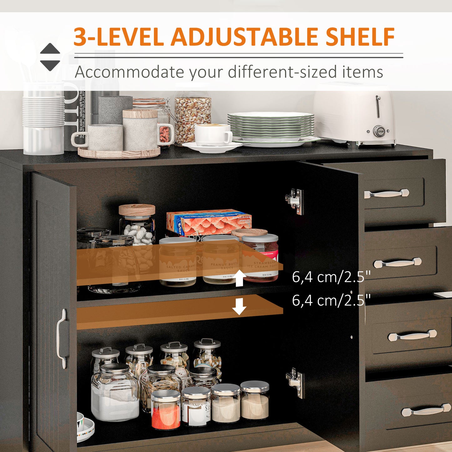 HOMCOM Modern Sideboard Buffet Cabinet with Drawers and Beadboard Door Cupboard Kitchen Storage Cabinet White