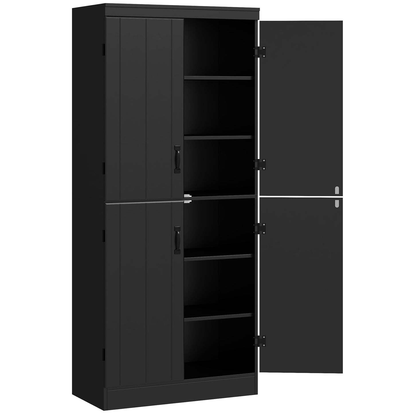HOMCOM 70" 4-Door Storage Cabinet, Freestanding Pantry Cabinet with Adjustable Shelves for Living Room, Natural