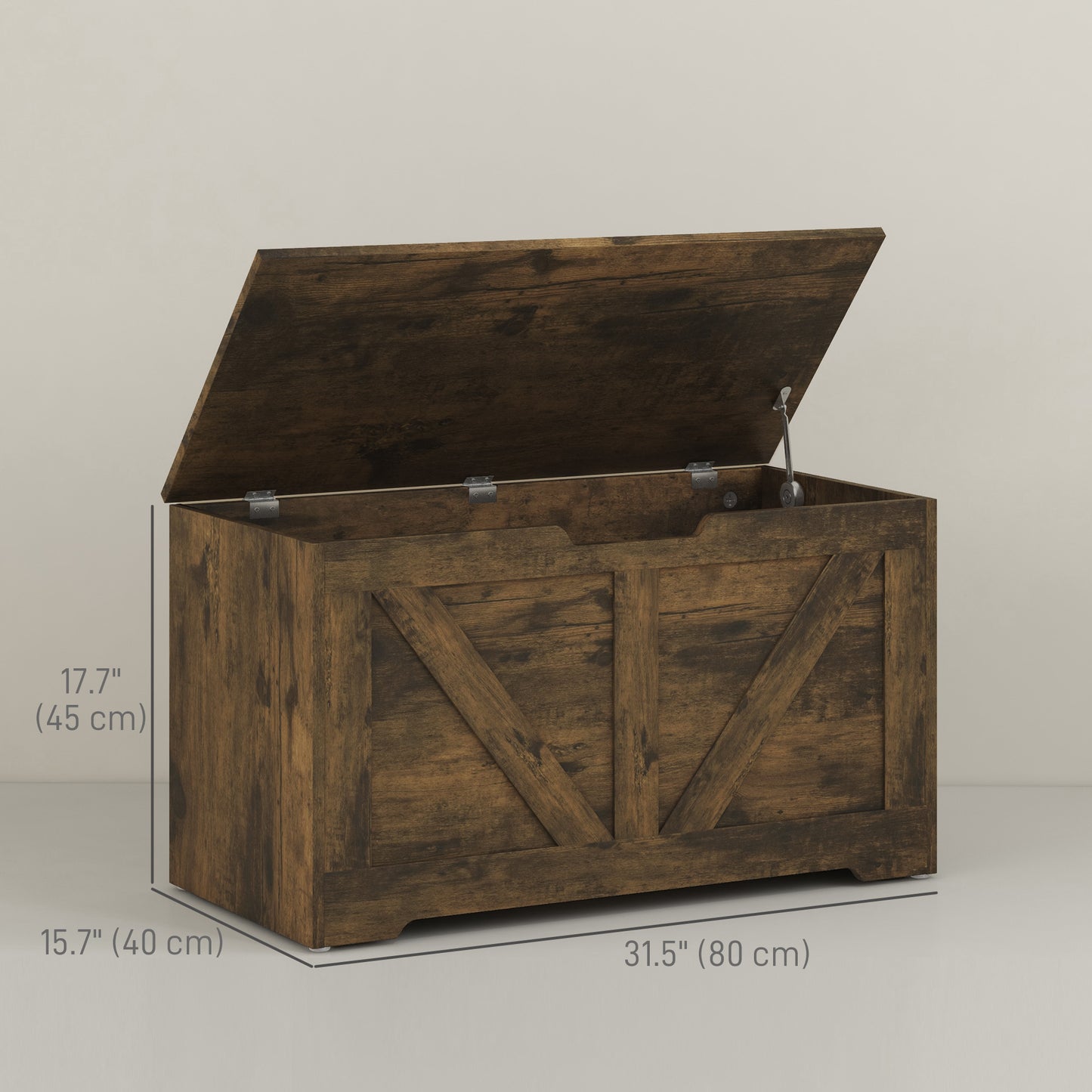 HOMCOM 31.5 Inches Storage Chest, Storage Trunk with 2 Safety Hinges, Wooden Box for Living Room, Black Wood Grain